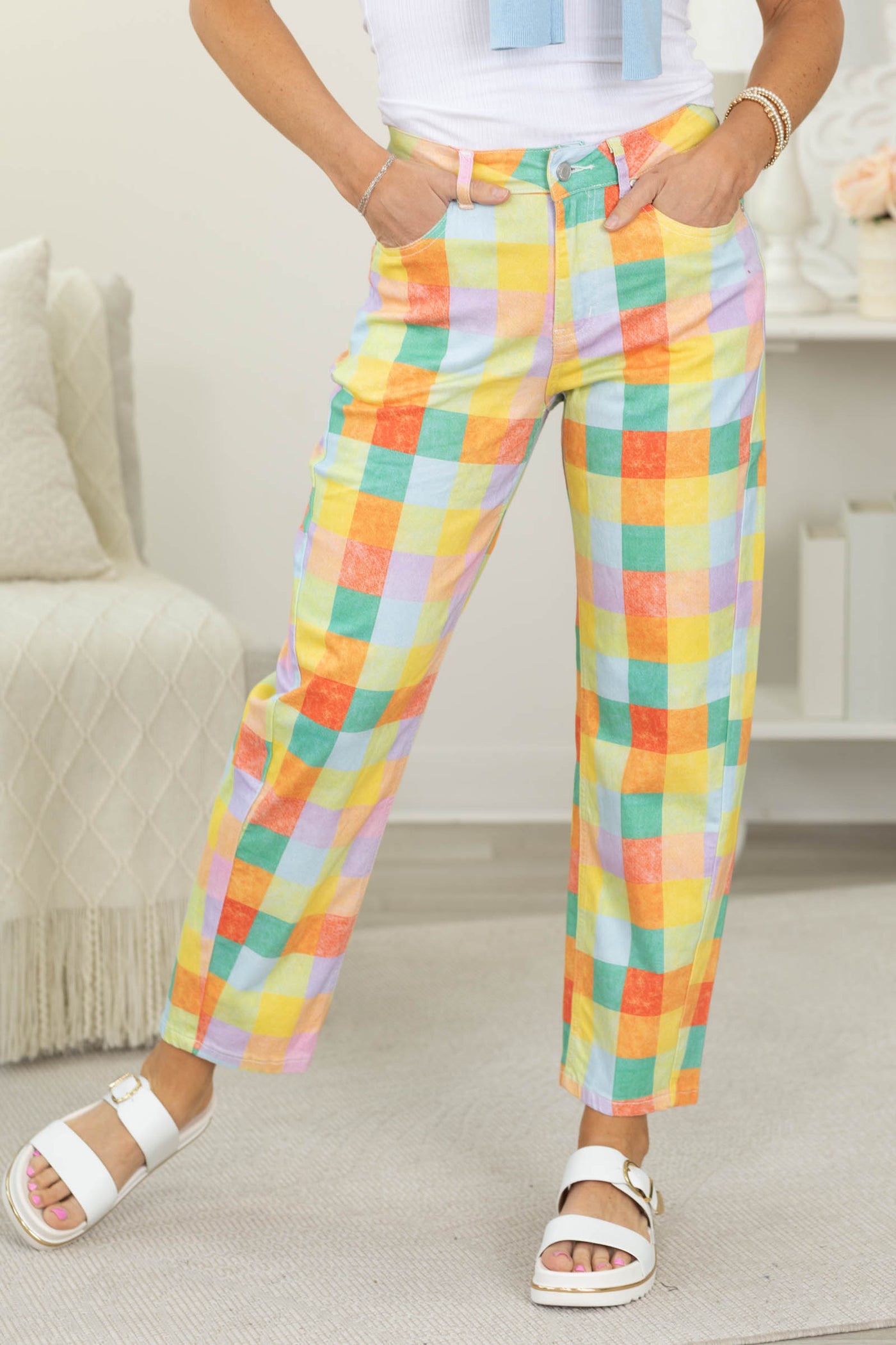 Madras Plaid Barrel Pants