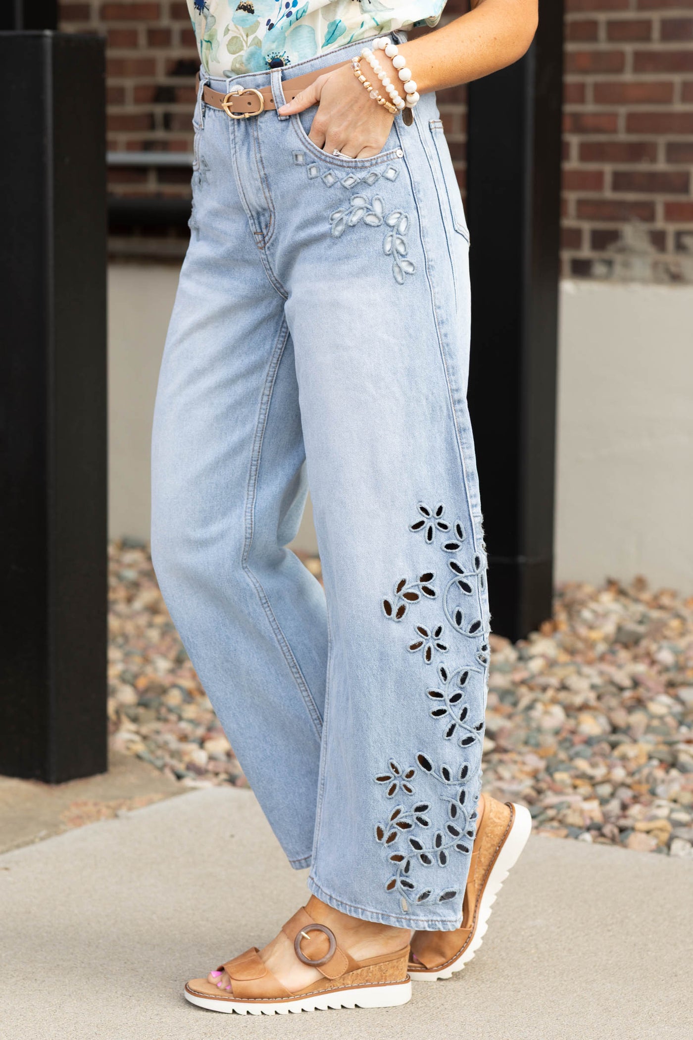 Saige Denim High Rise Low Barrel With Embroidery