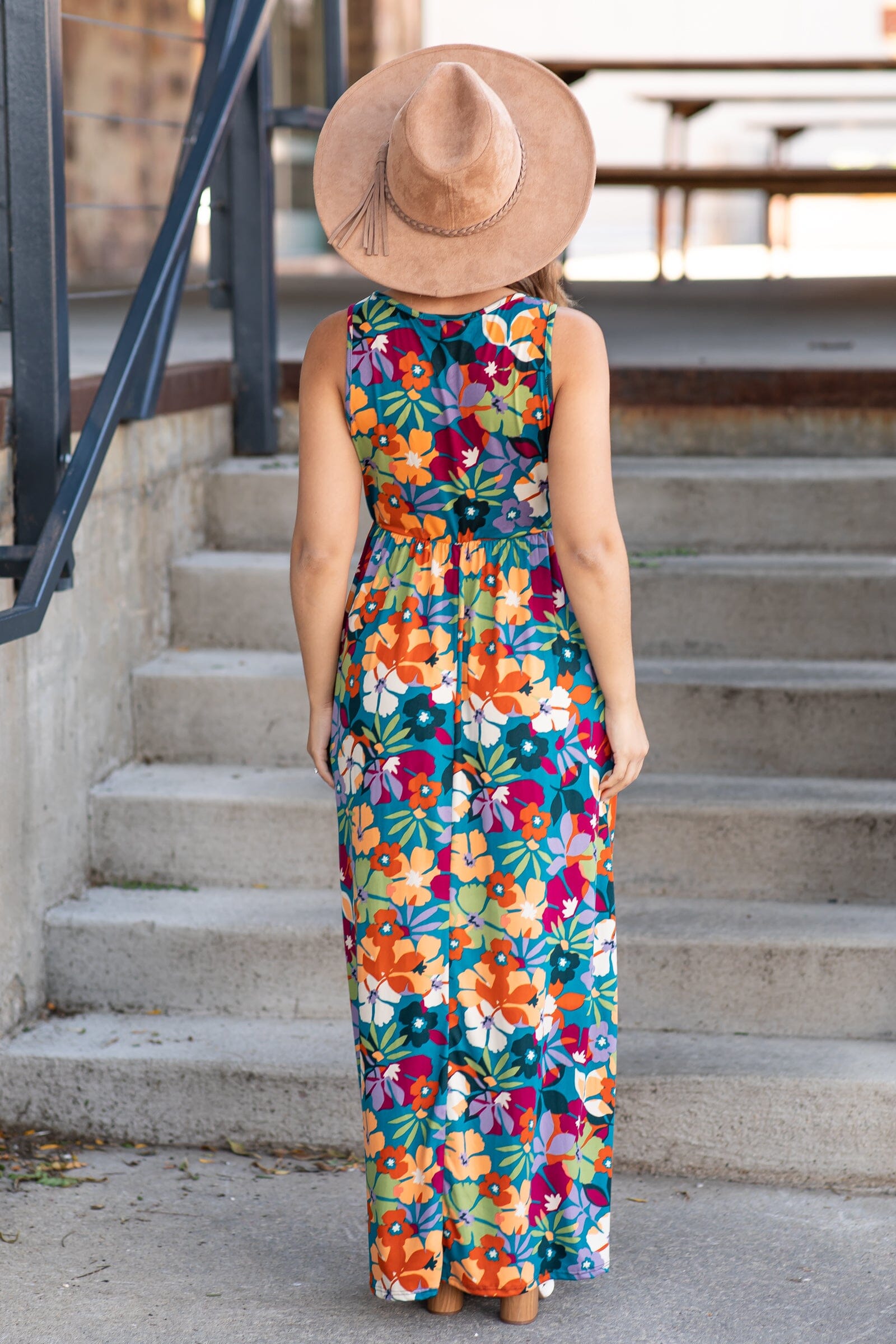 Teal and Orange Multicolor Floral Maxi Dress - Filly Flair