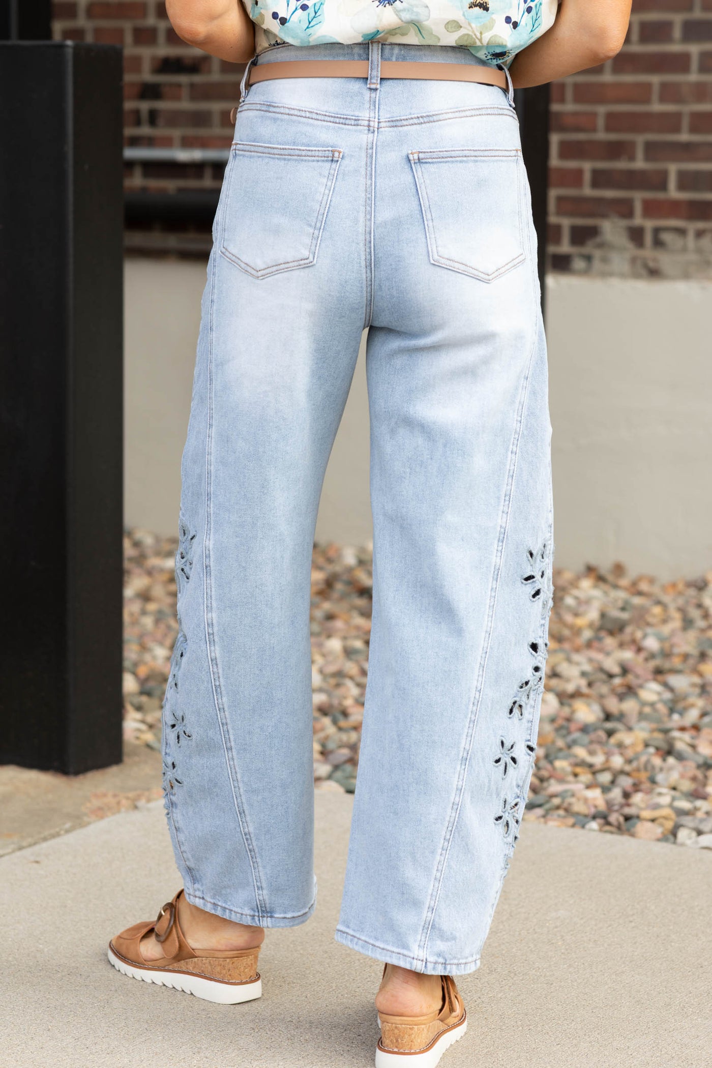 Saige Denim High Rise Low Barrel With Embroidery