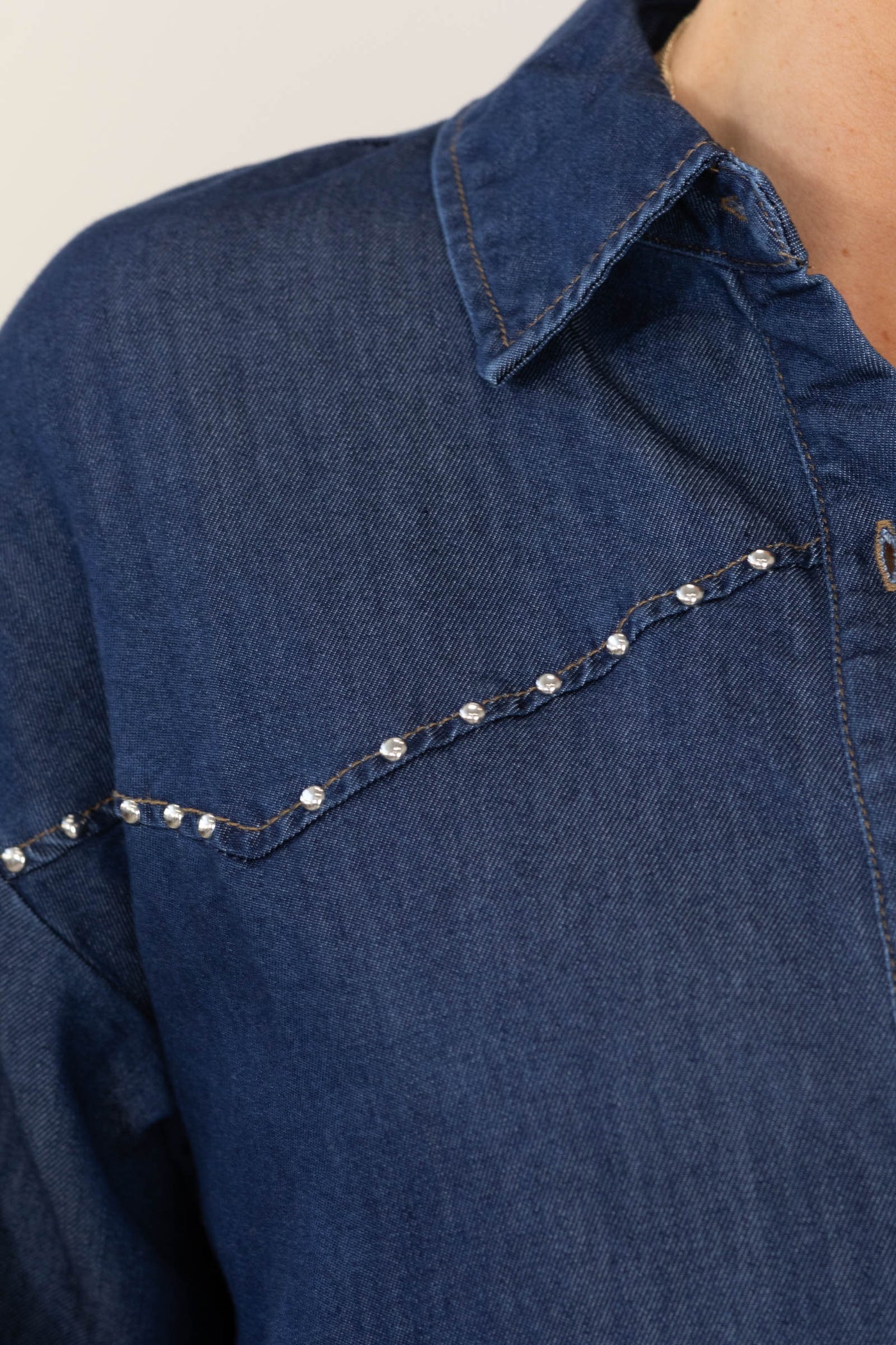 Denim Button Down Stud Detail Top