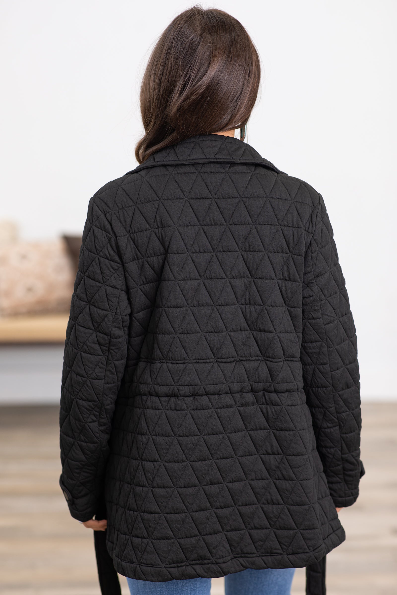Black Diamond Quilted Jacket With Belt