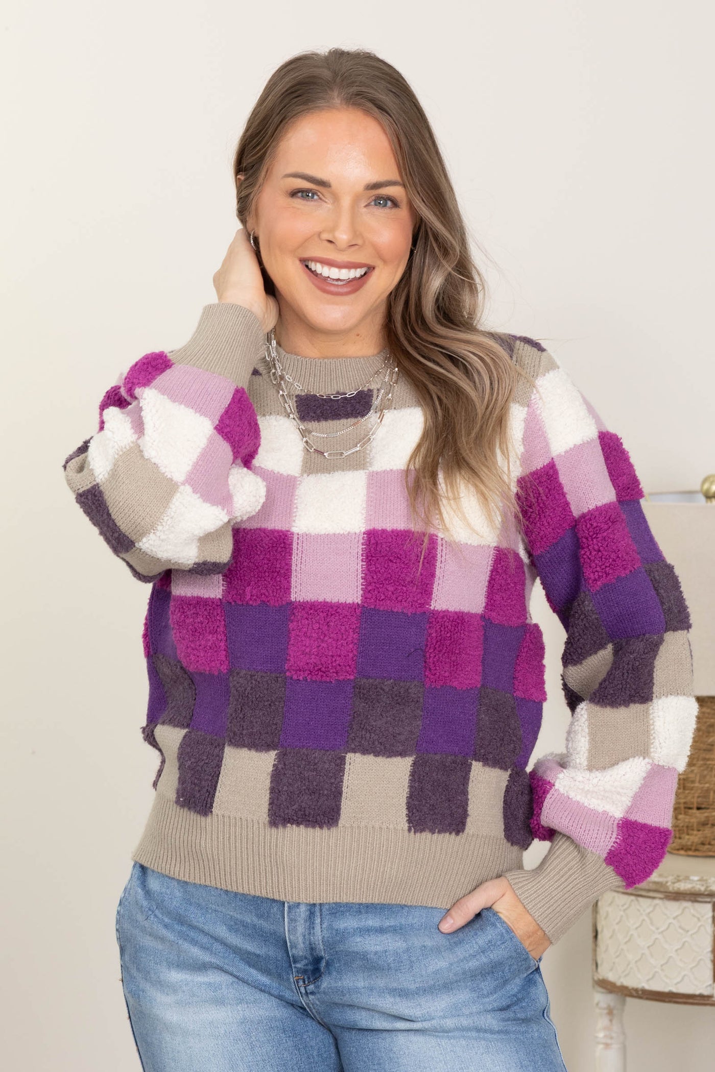 Purple Multicolor Checker Sweater