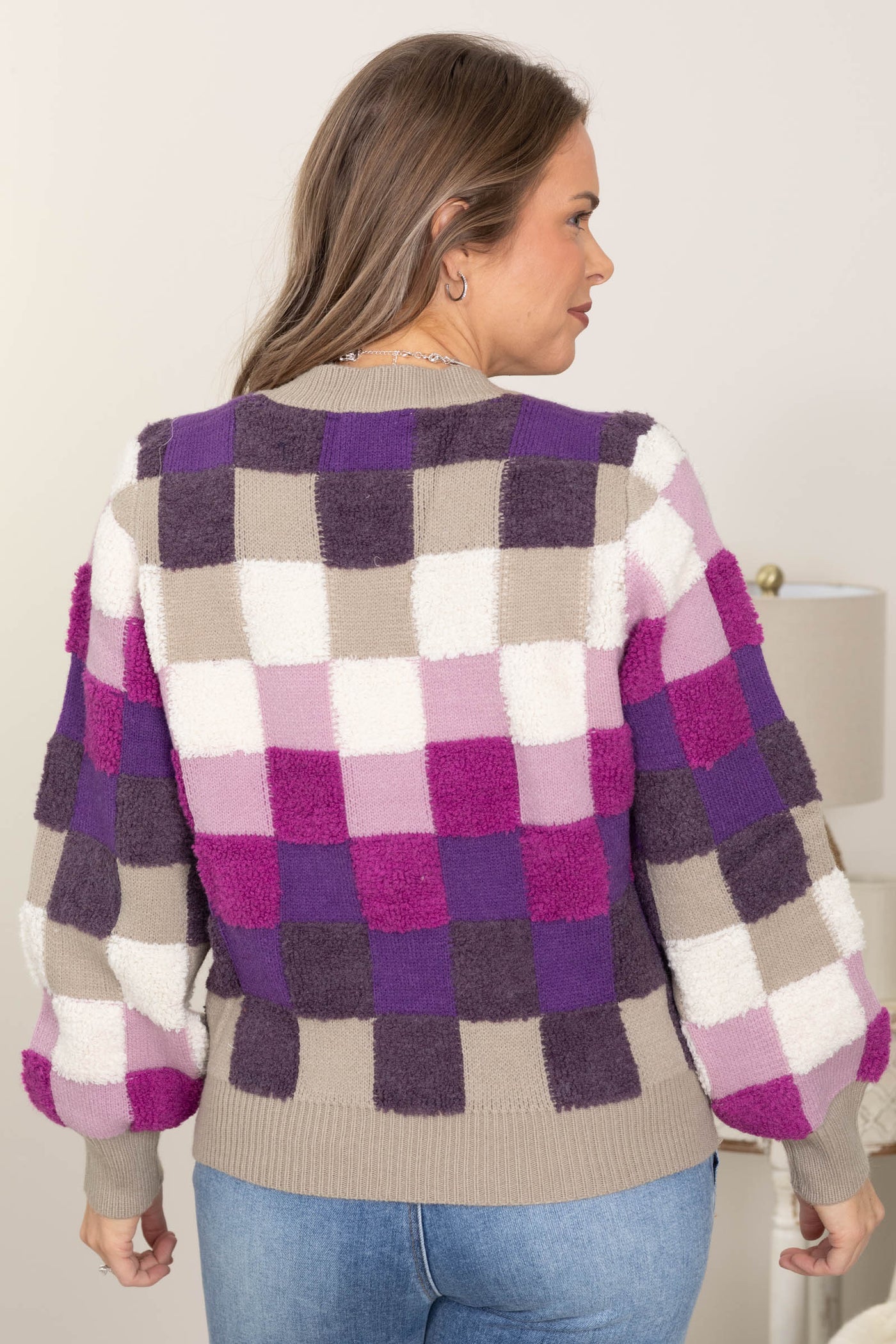 Purple Multicolor Checker Sweater