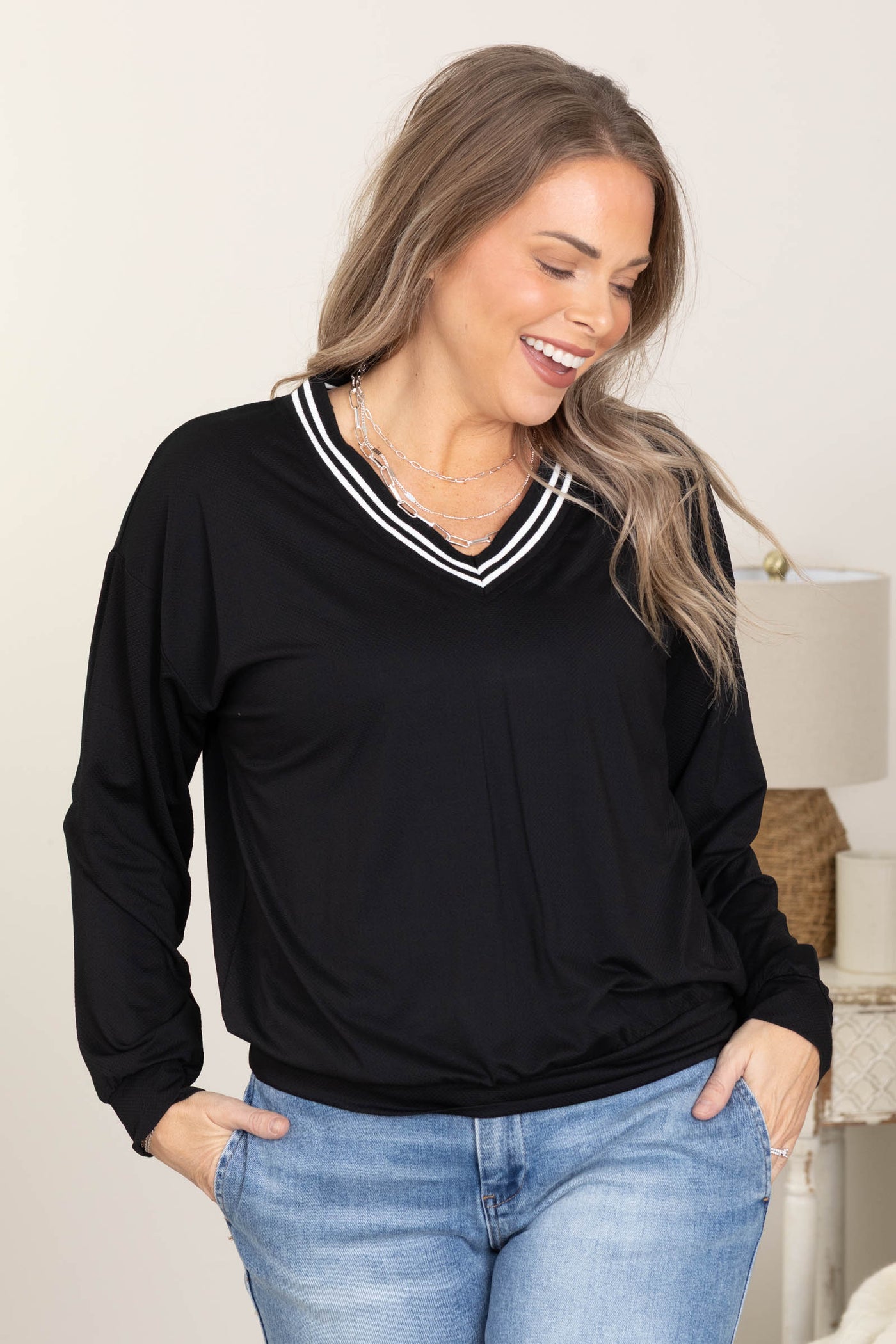 V-Neck Long Sleeve Sweatshirts