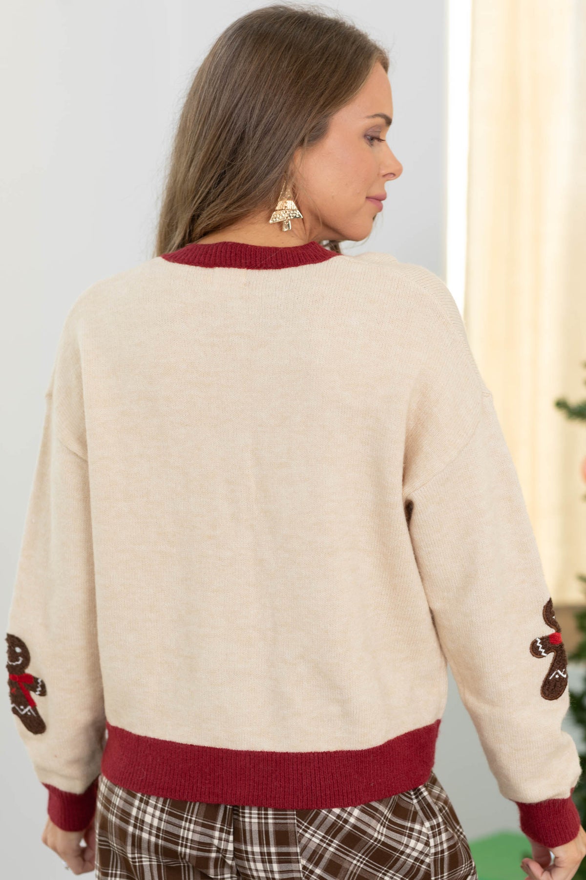 Beige Gingerbread Holiday Cardigan
