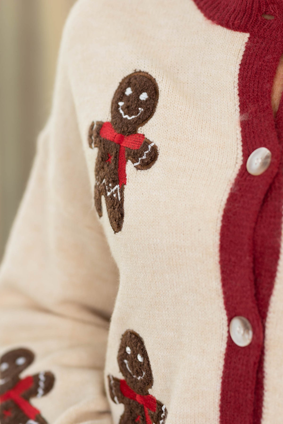 Beige Gingerbread Holiday Cardigan