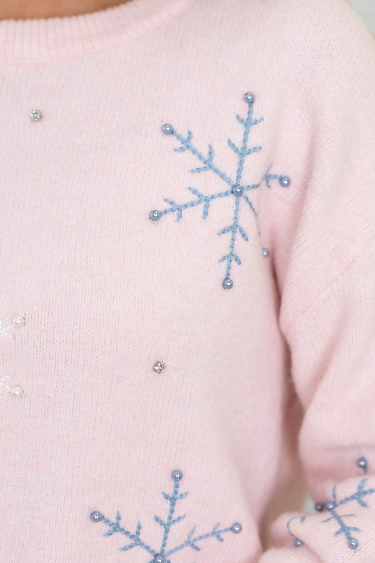 Baby Pink Winter Sparkle Snowflake Sweater