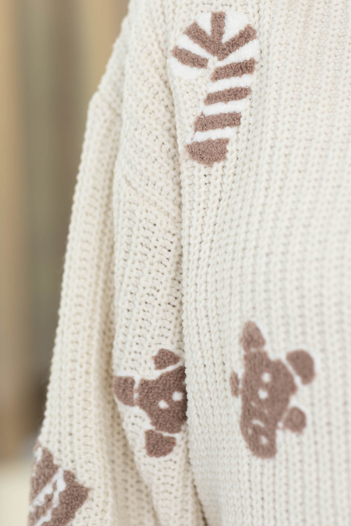 Cream Cozy Chenille With Taupe Christmas Icons Sweater