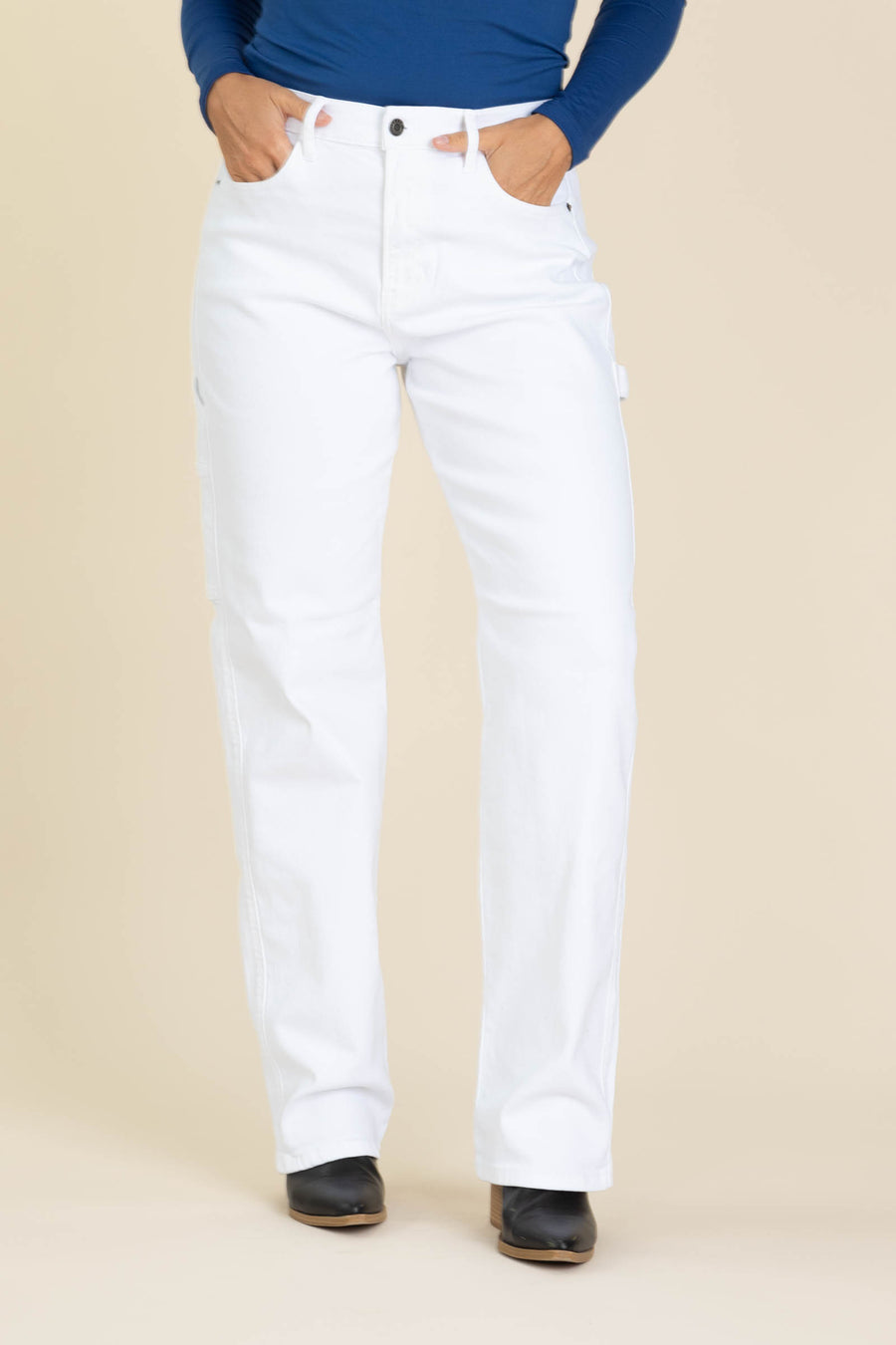 Cello White Baggy Jeans With Carpenter Detail