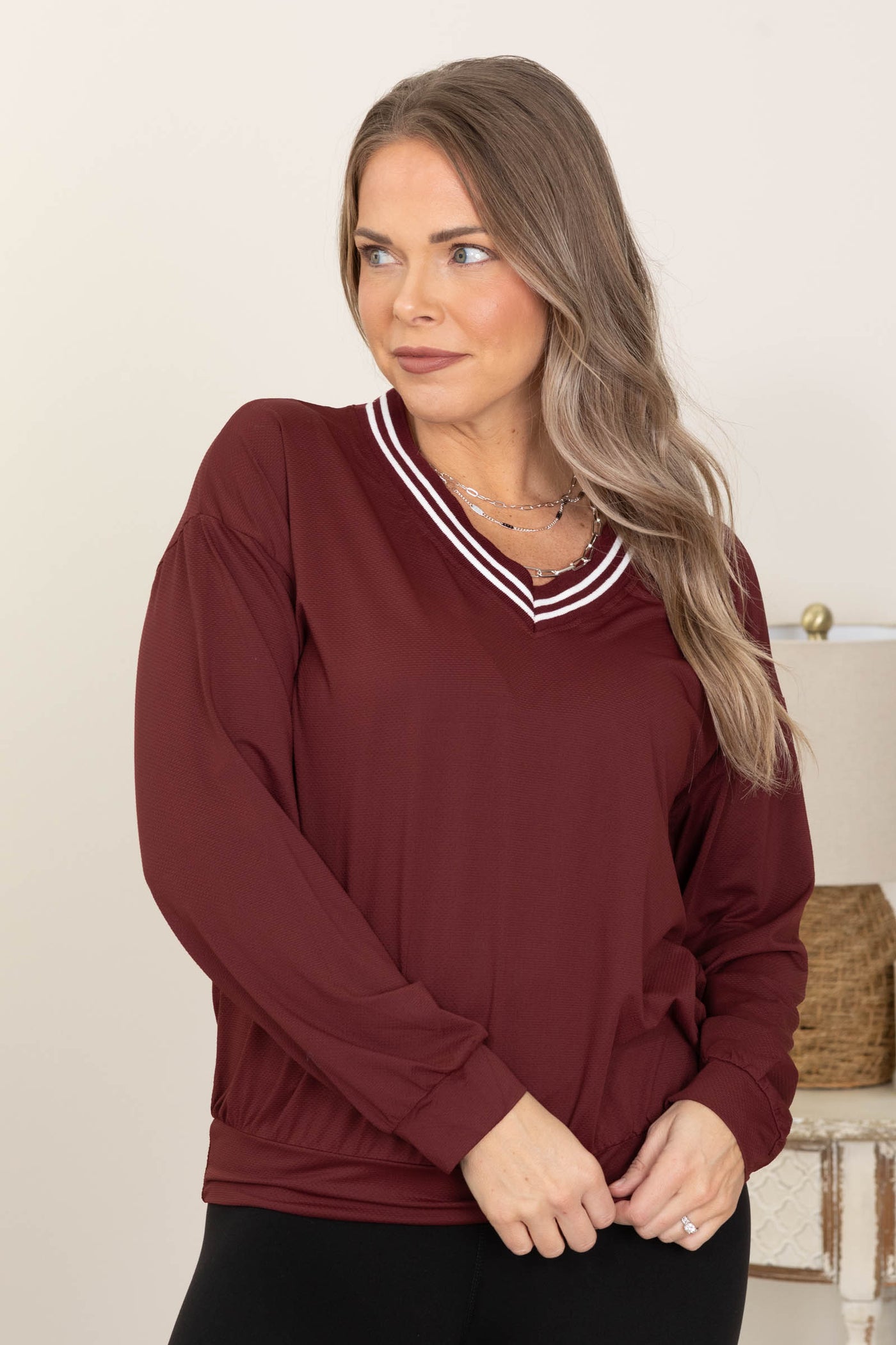 V-Neck Long Sleeve Sweatshirts