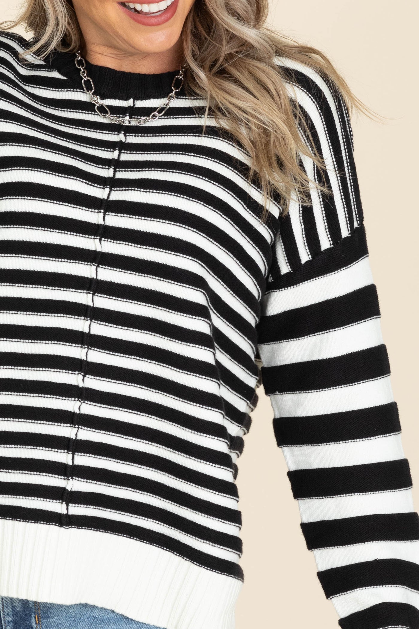 Stripe Knit Sweaters With Sleeve Contrast