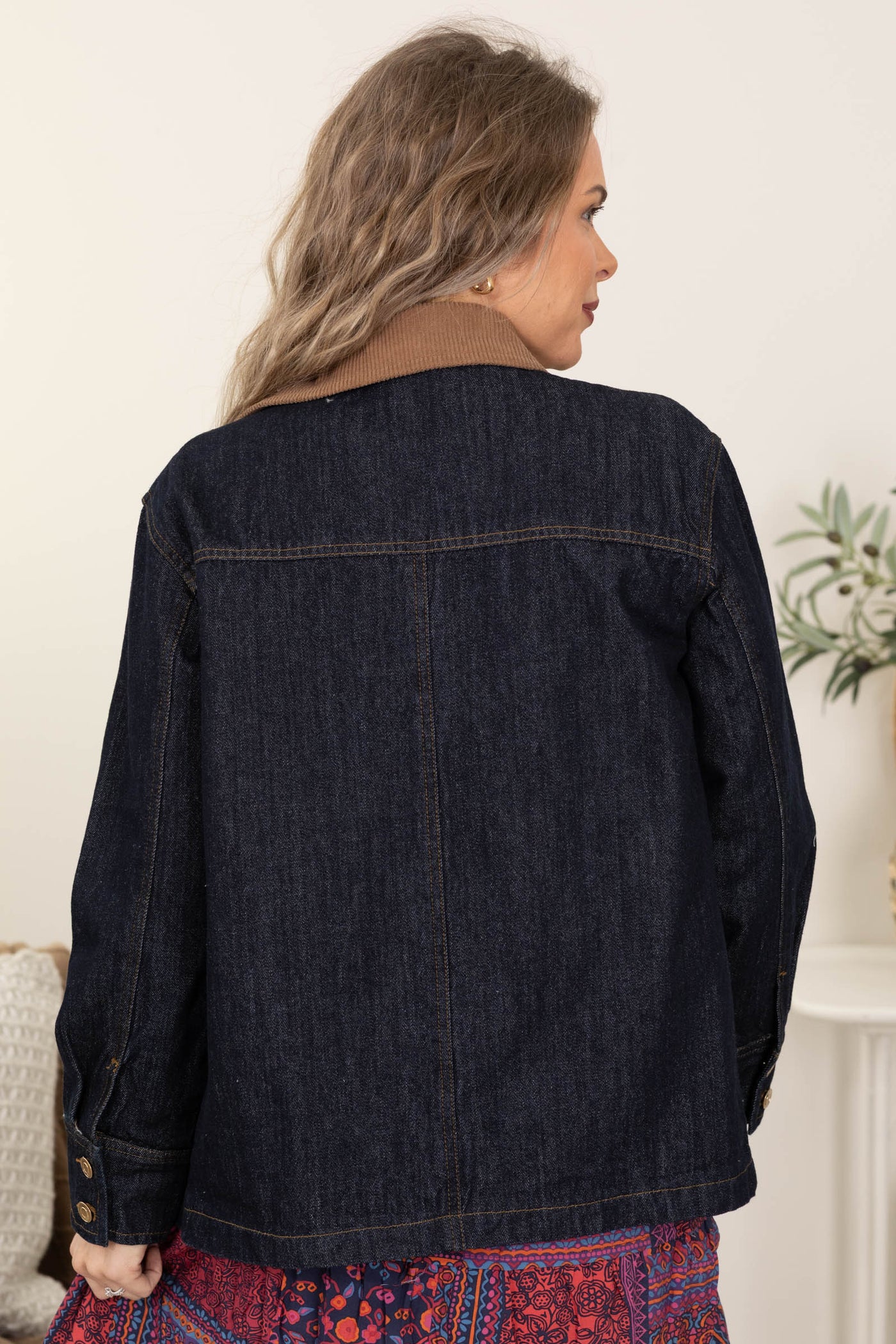 Denim Jacket With Corduroy Collar Pocket Detail