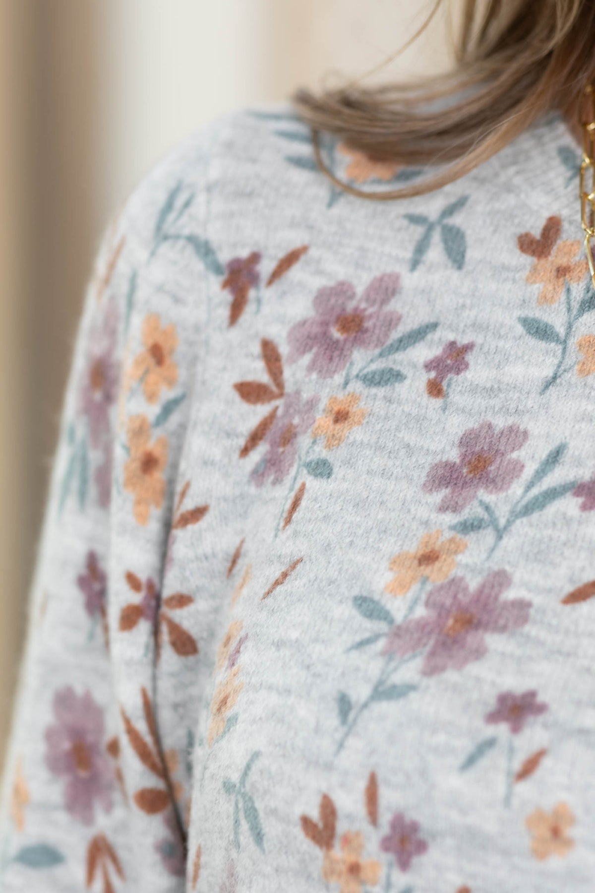 Staccato Heather Grey Floral Print Sweater