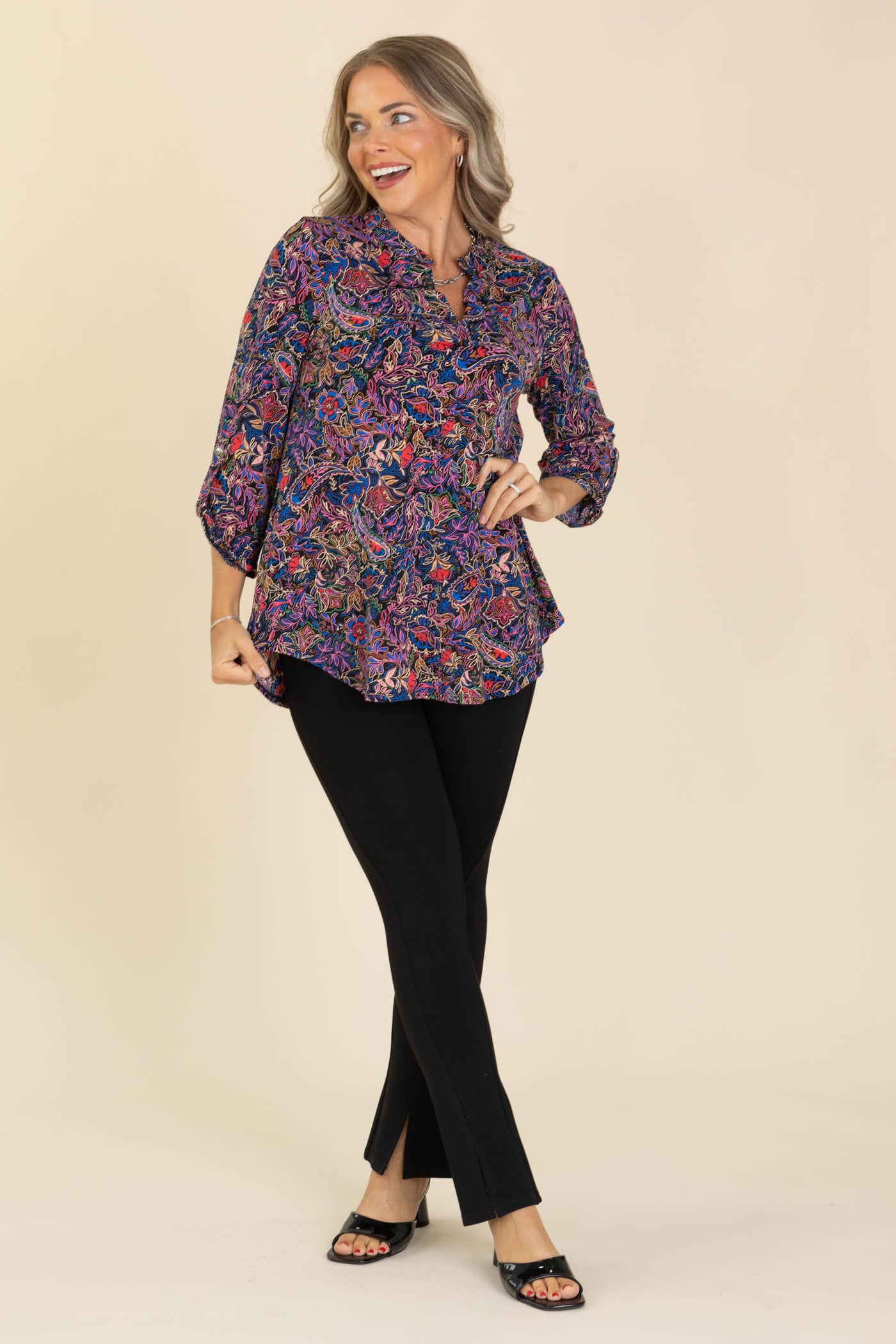 Black And Blue Printed Lizzy Wrinkle Free Top