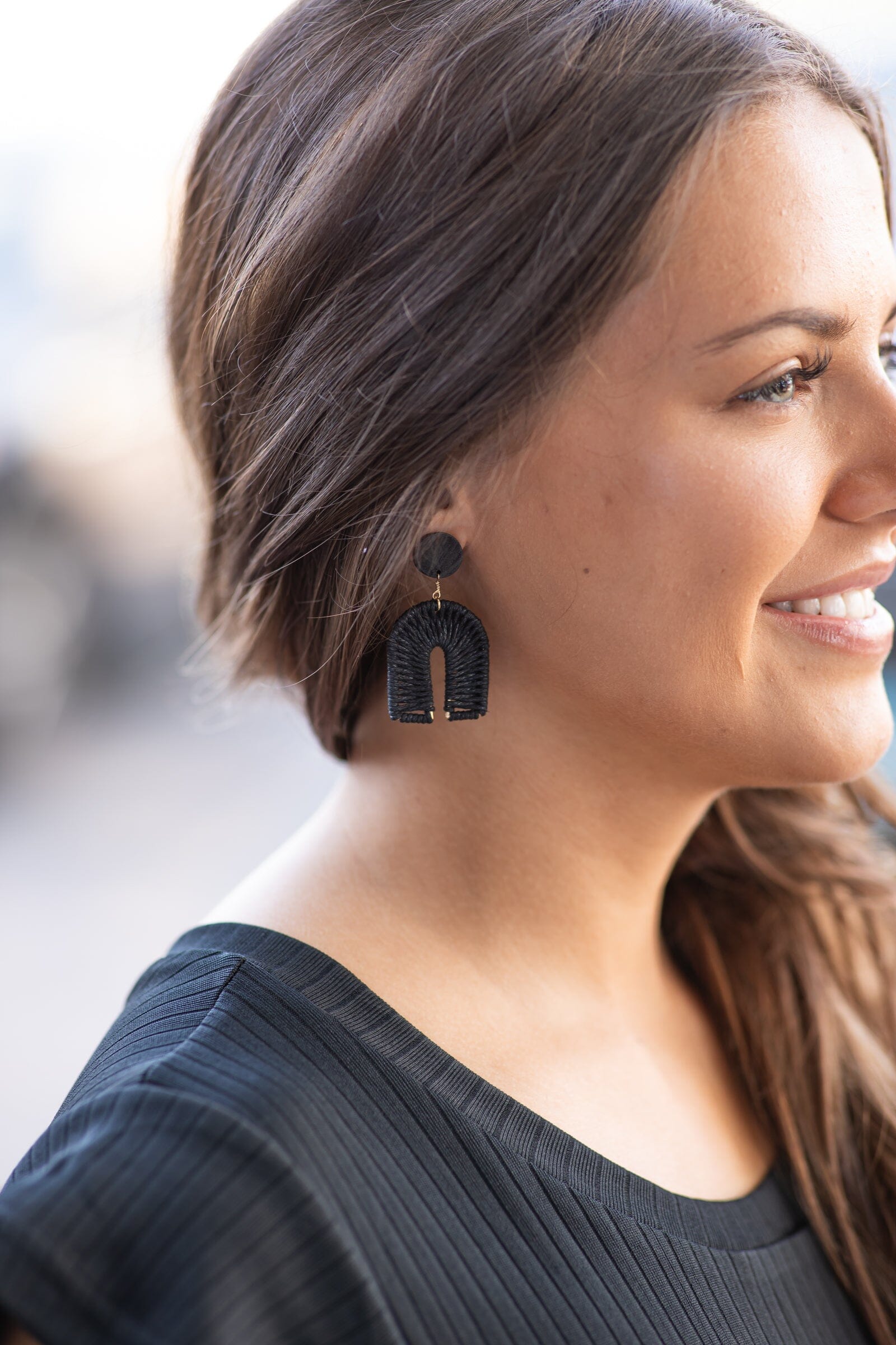 Black U Shaped Woven Earring - Filly Flair