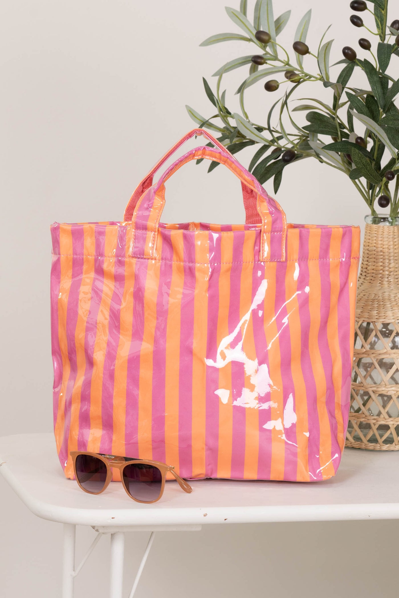 Large Striped Vinyl Tote Bags