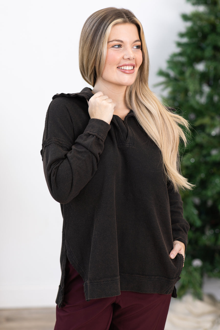 Charcoal Waffle Knit Pullover