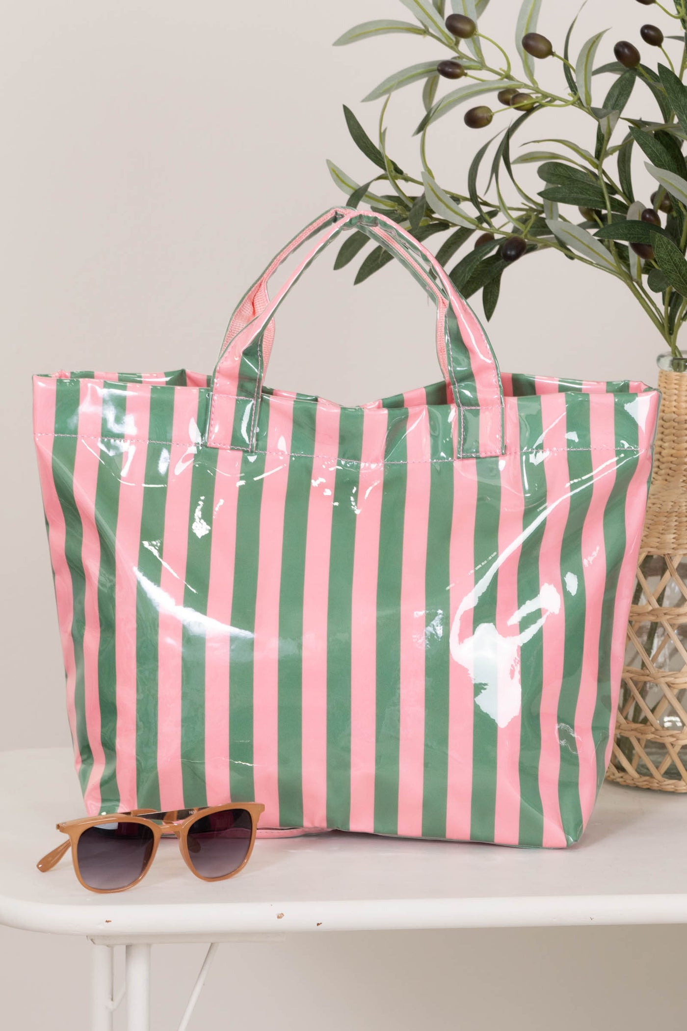 Large Striped Vinyl Tote Bags