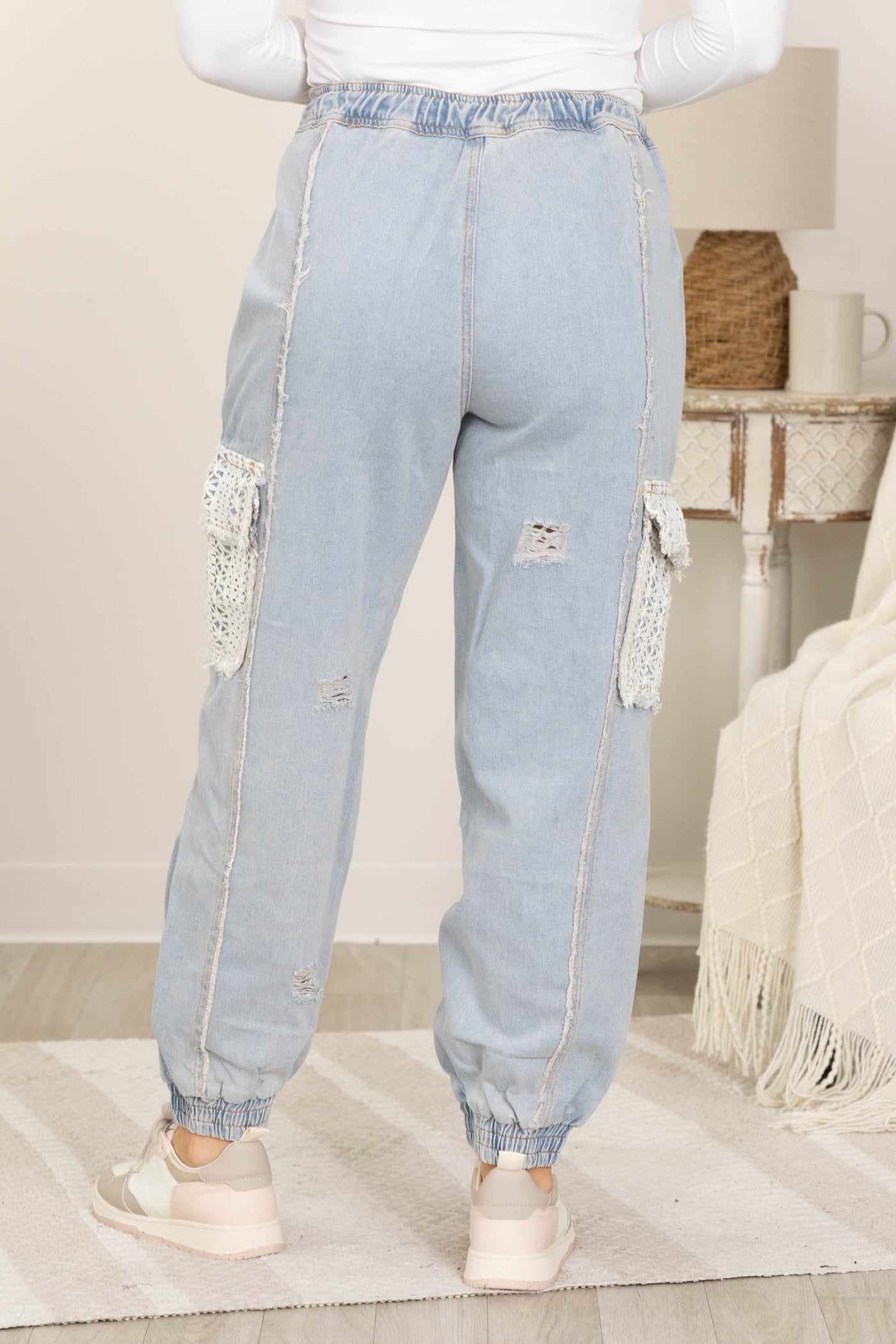 Drawstring Woven Joggers With Crochet Detail