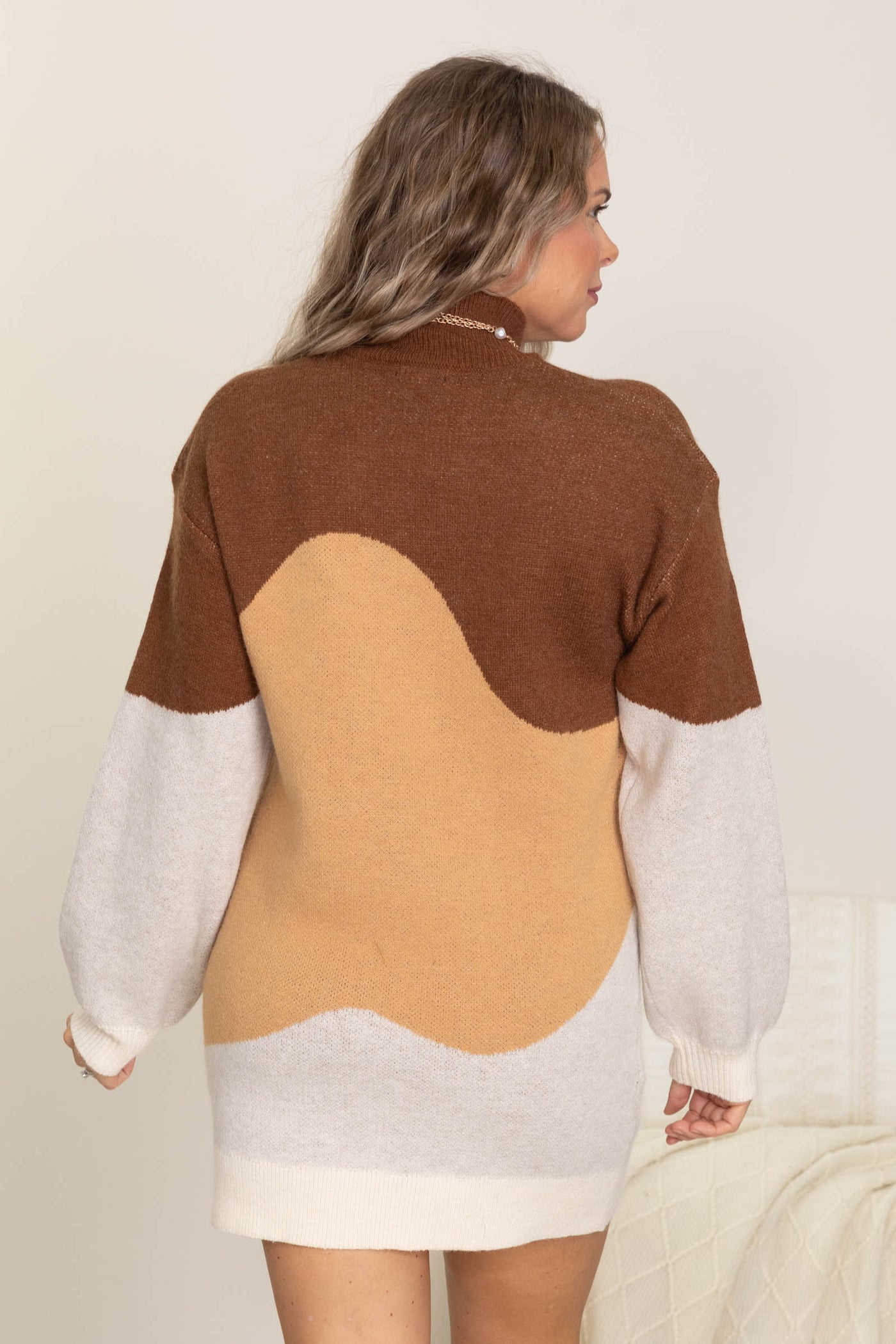 Brown Colorblock Mock Sweater Dress