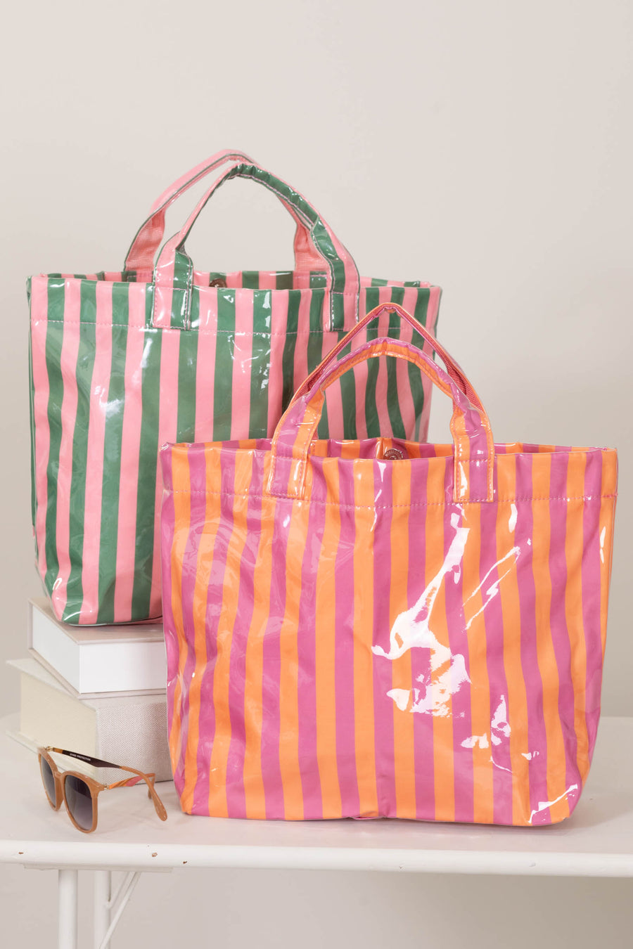 Large Striped Vinyl Tote Bags