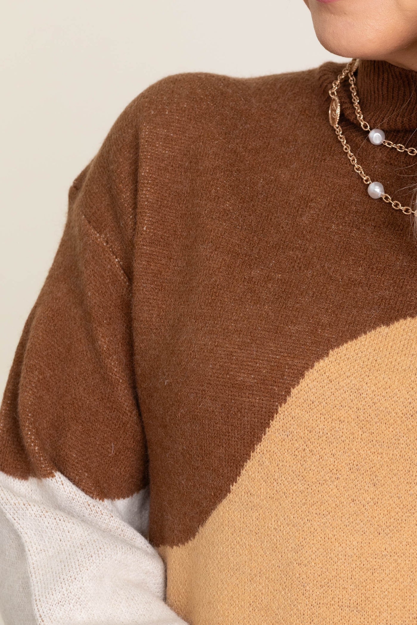 Brown Colorblock Mock Sweater Dress