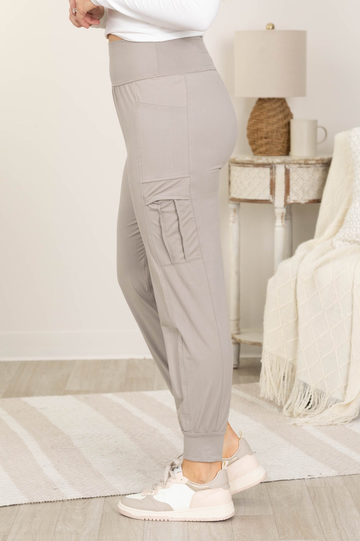 Stone Grey Butter Soft Joggers With Side Pocket