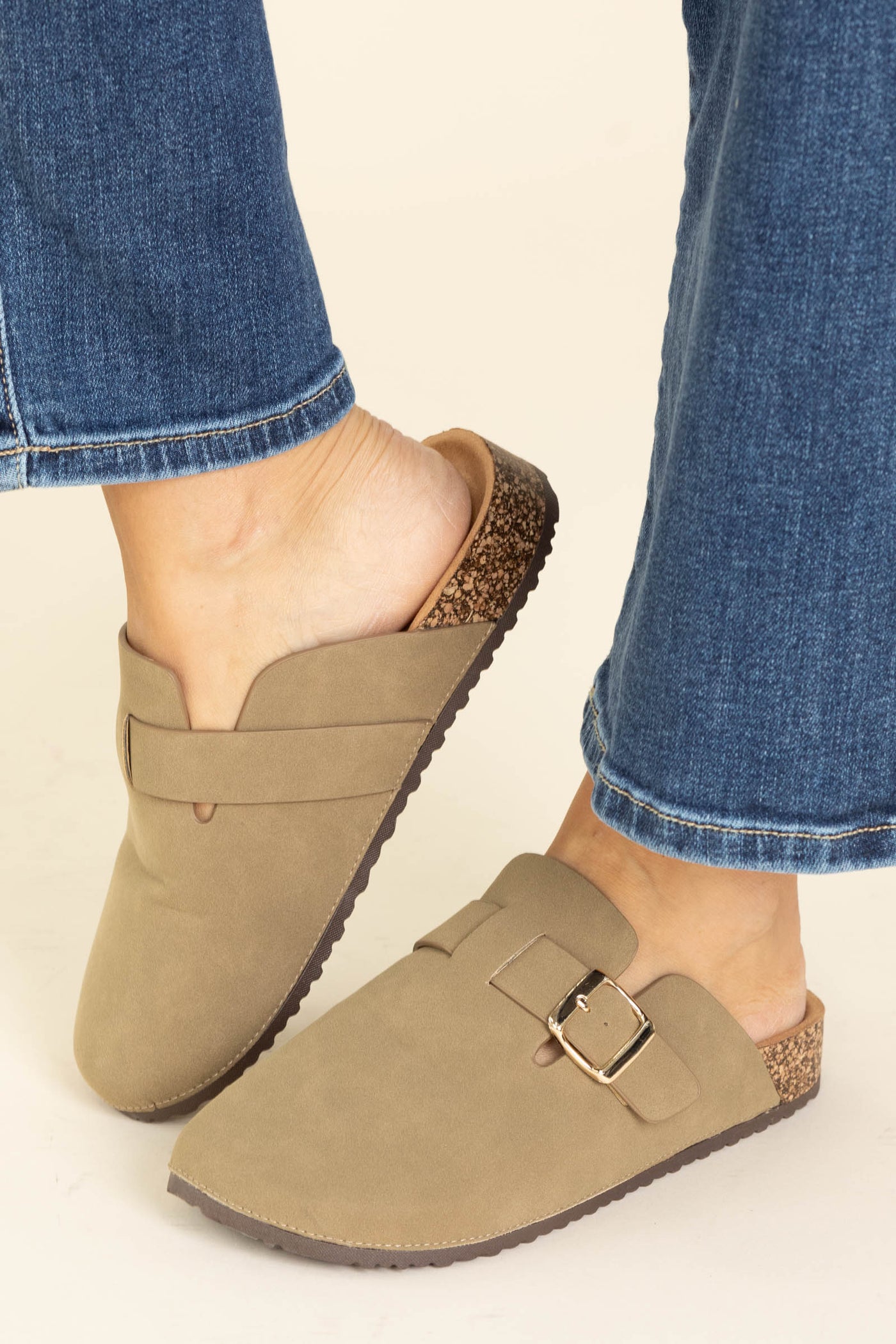 Round Clog Slides With Gold Buckle