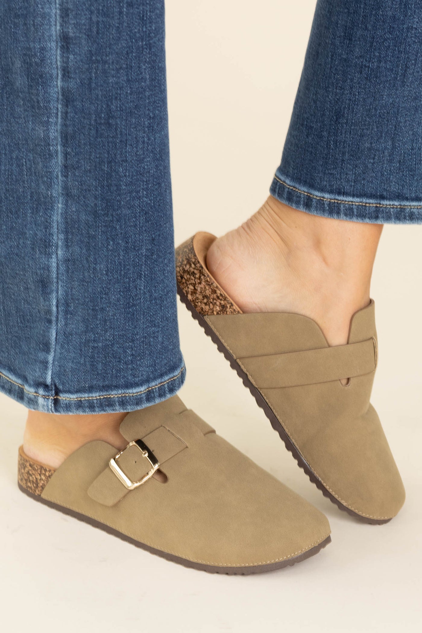 Round Clog Slides With Gold Buckle