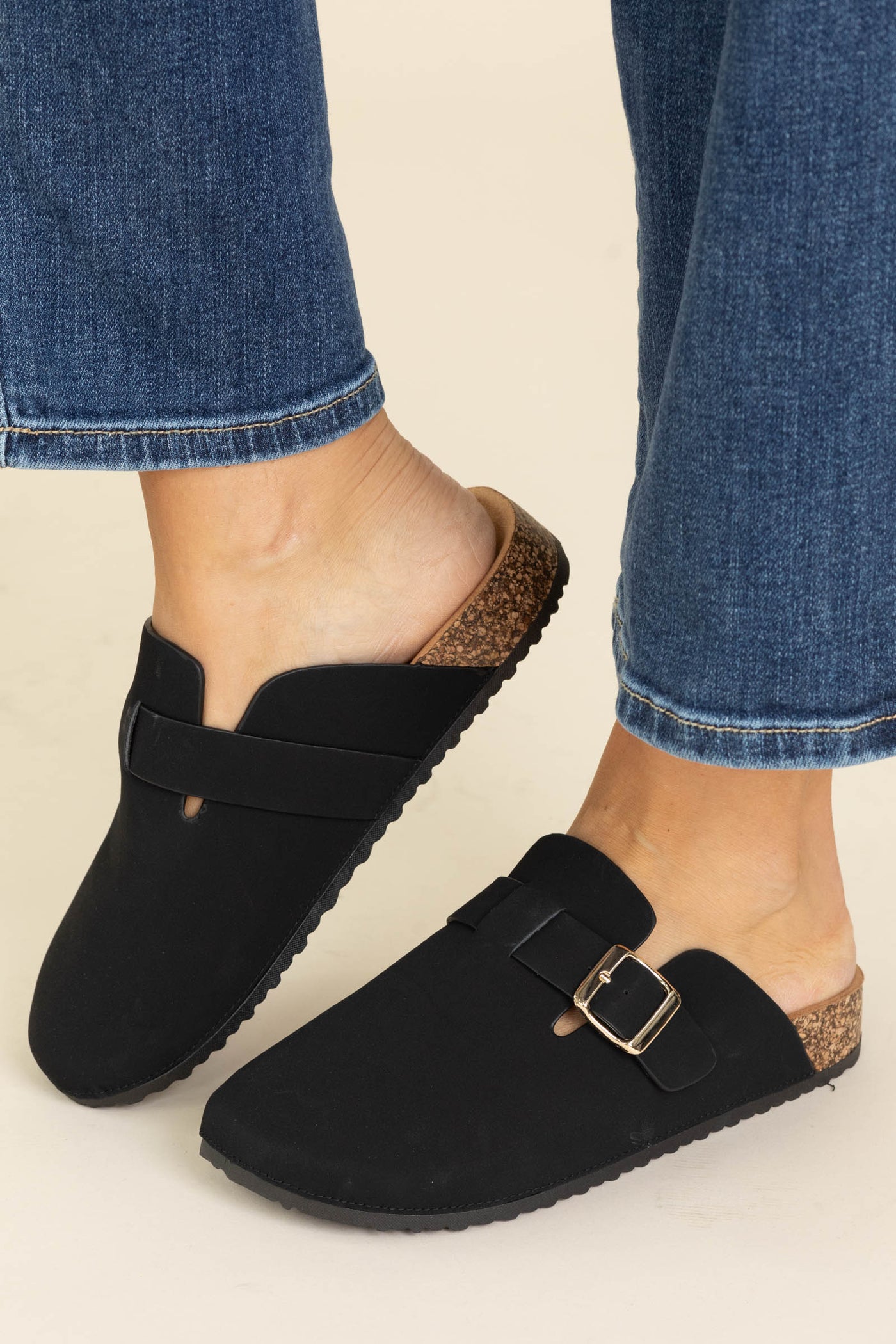 Round Clog Slides With Gold Buckle