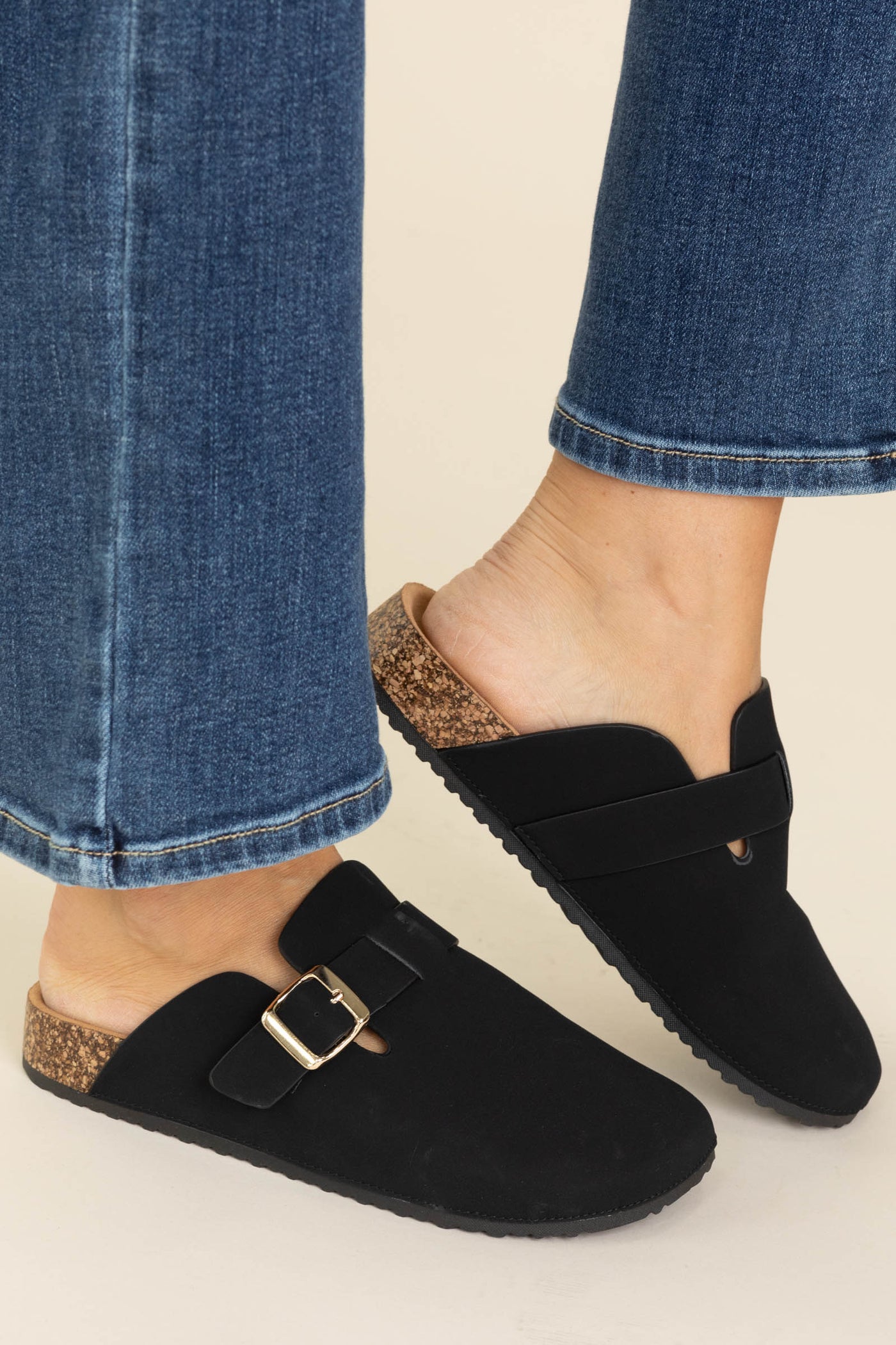 Round Clog Slides With Gold Buckle