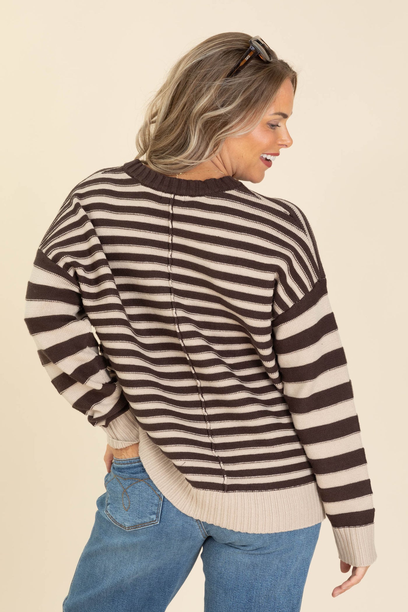 Stripe Knit Sweaters With Sleeve Contrast