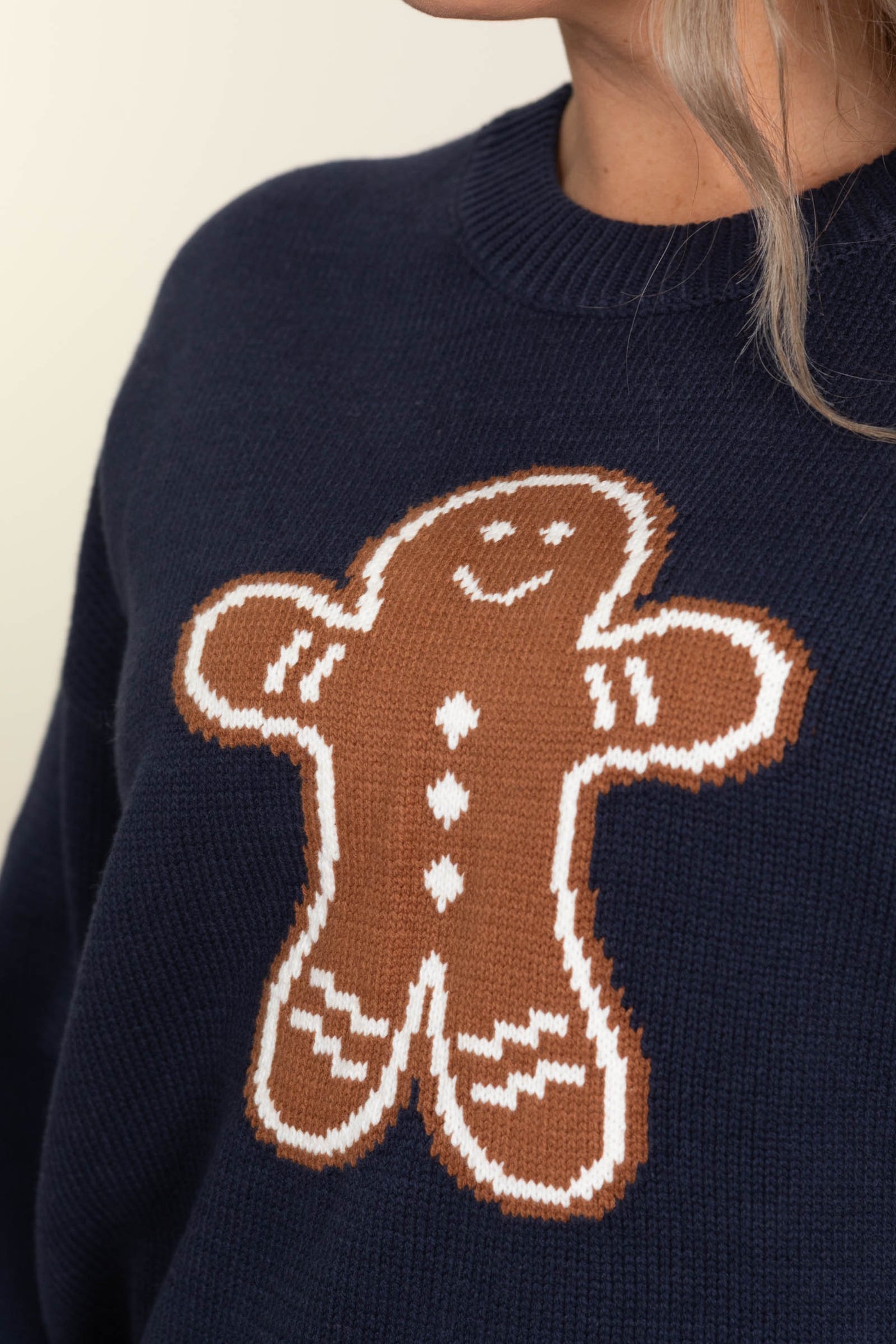 Navy Sweater With Gingerbread Man