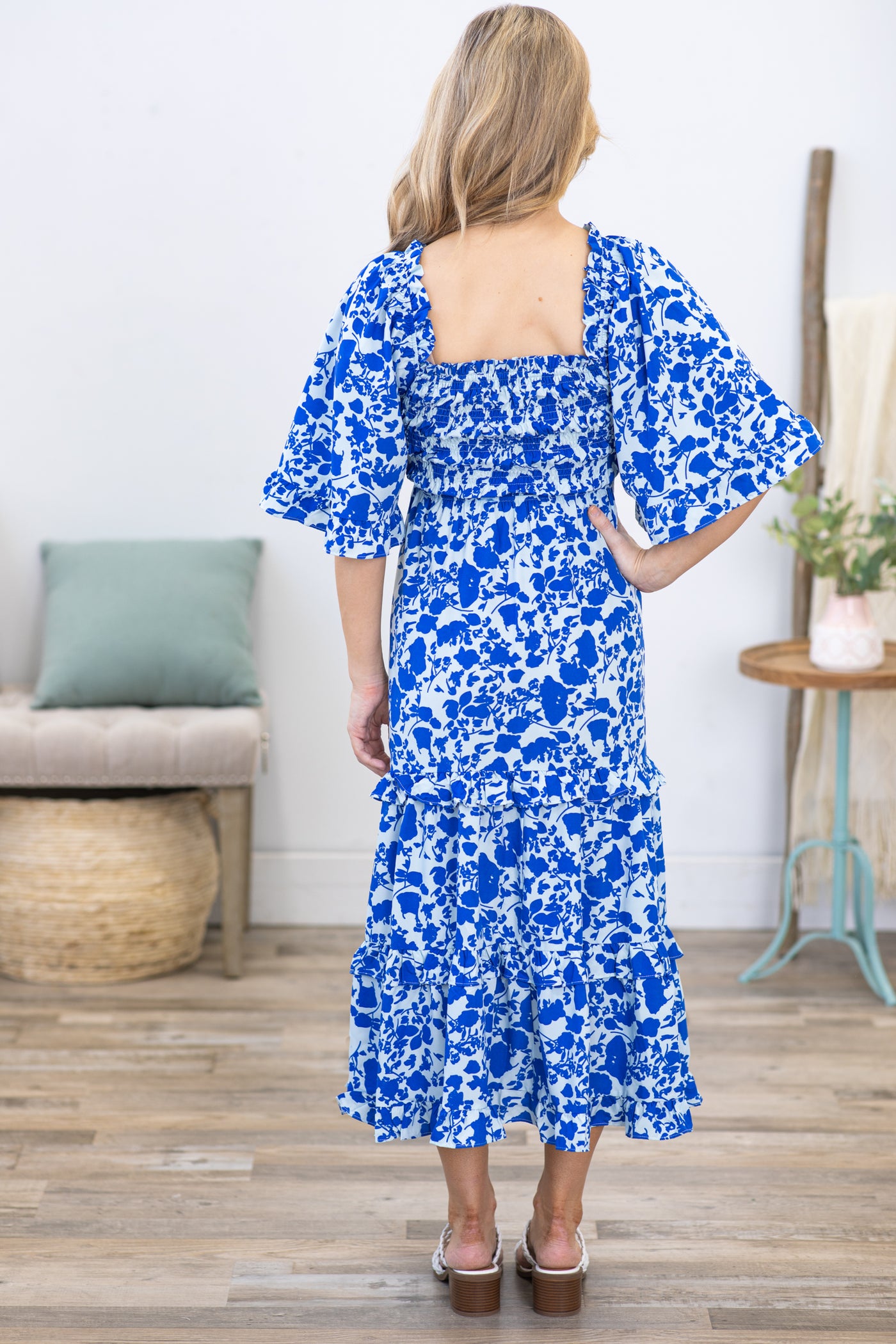 Blue Ditsy Floral Bell Sleeve Midi Dress Filly Flair Blue Ditsy Floral Bell Sleeve Midi Dress Filly Flair