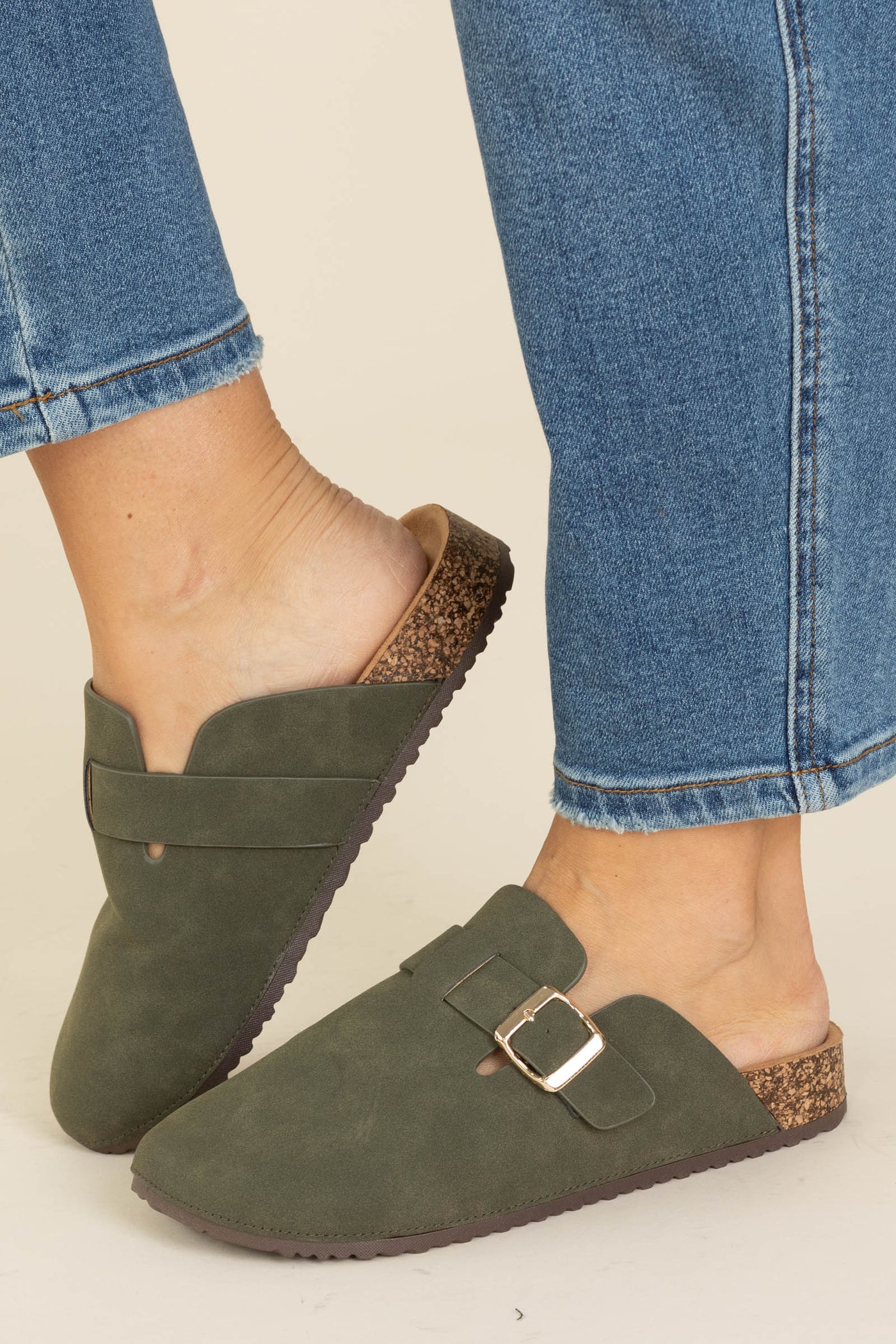 Round Clog Slides With Gold Buckle