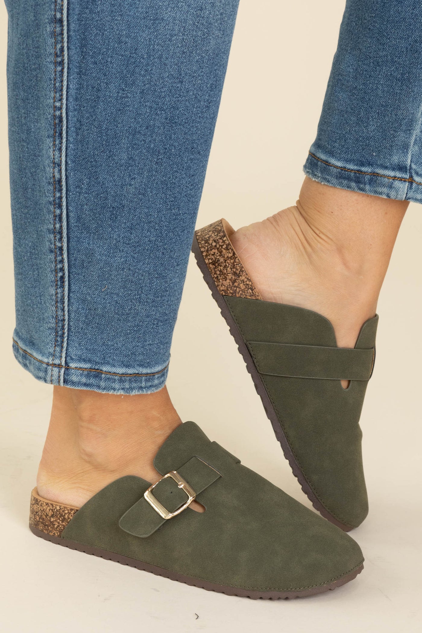 Round Clog Slides With Gold Buckle