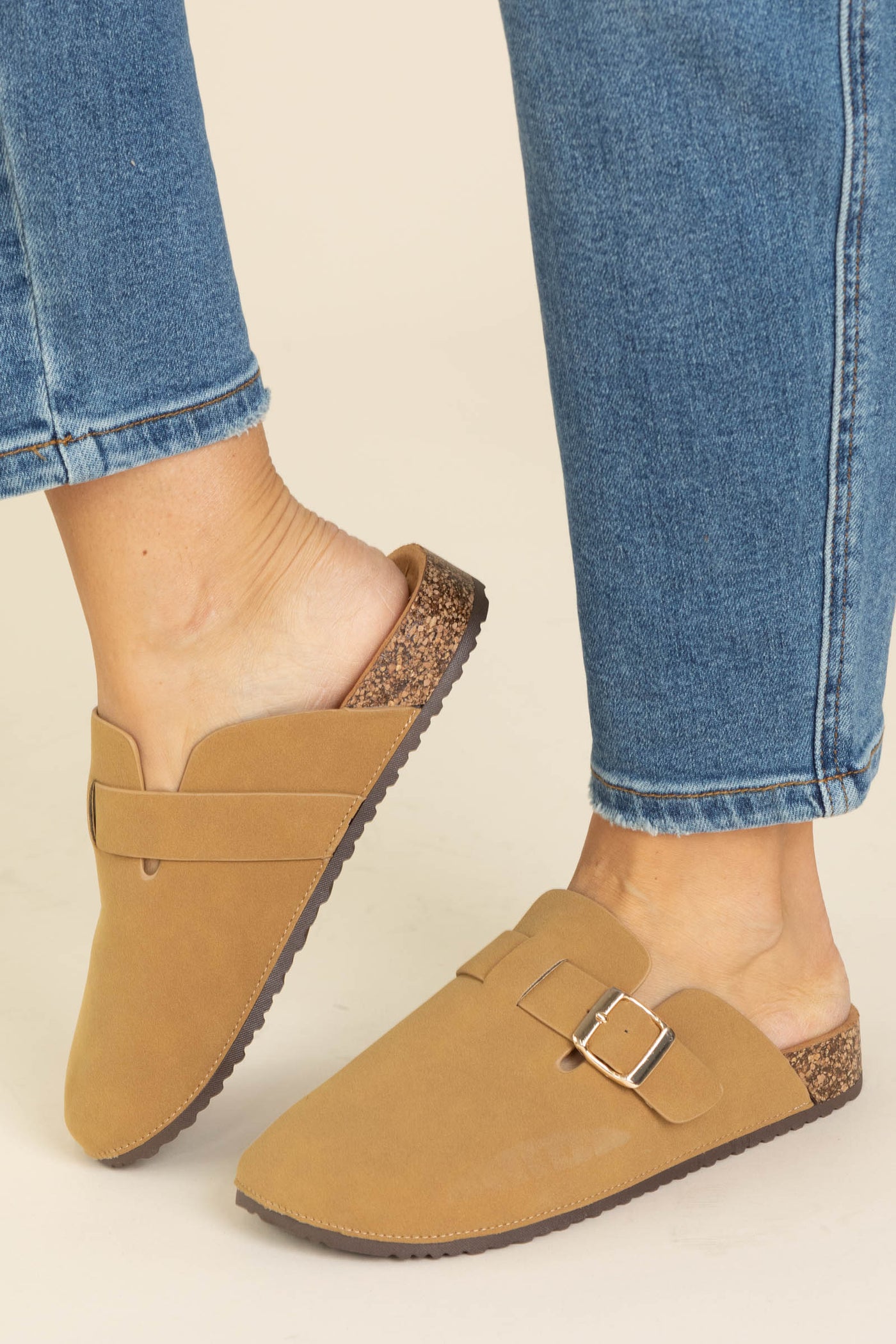 Round Clog Slides With Gold Buckle