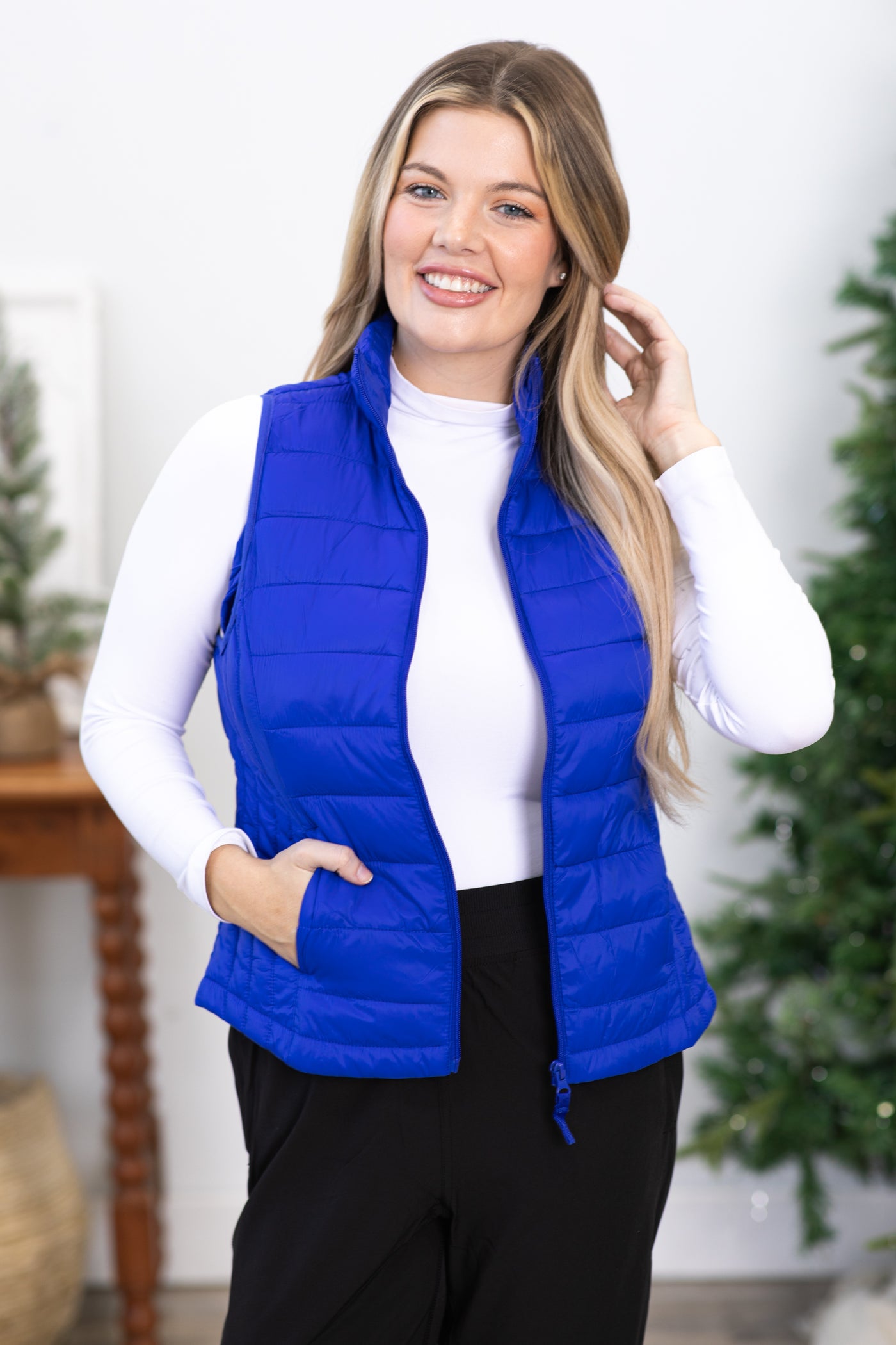 Cobalt Puffer Vest With Pockets