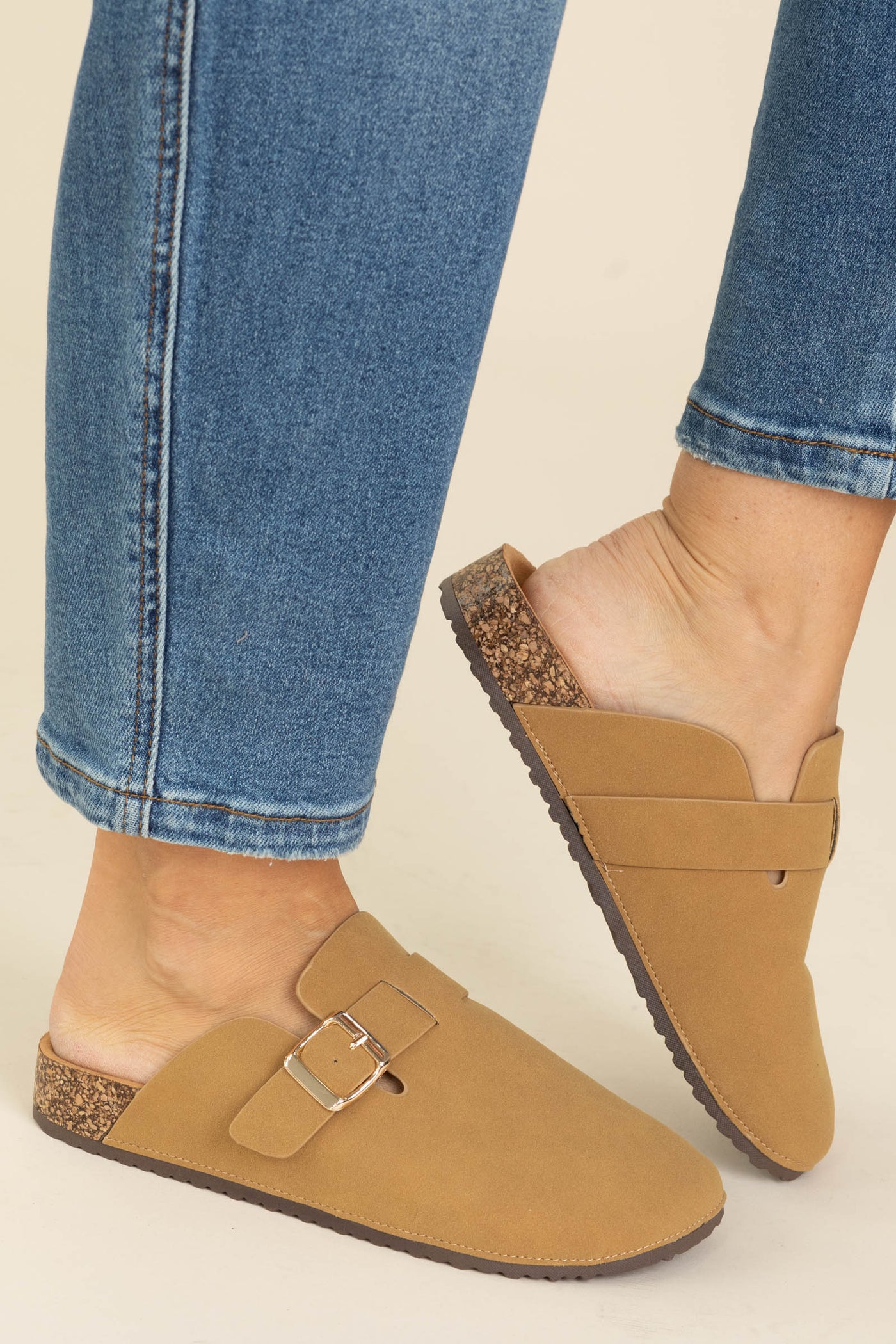 Round Clog Slides With Gold Buckle