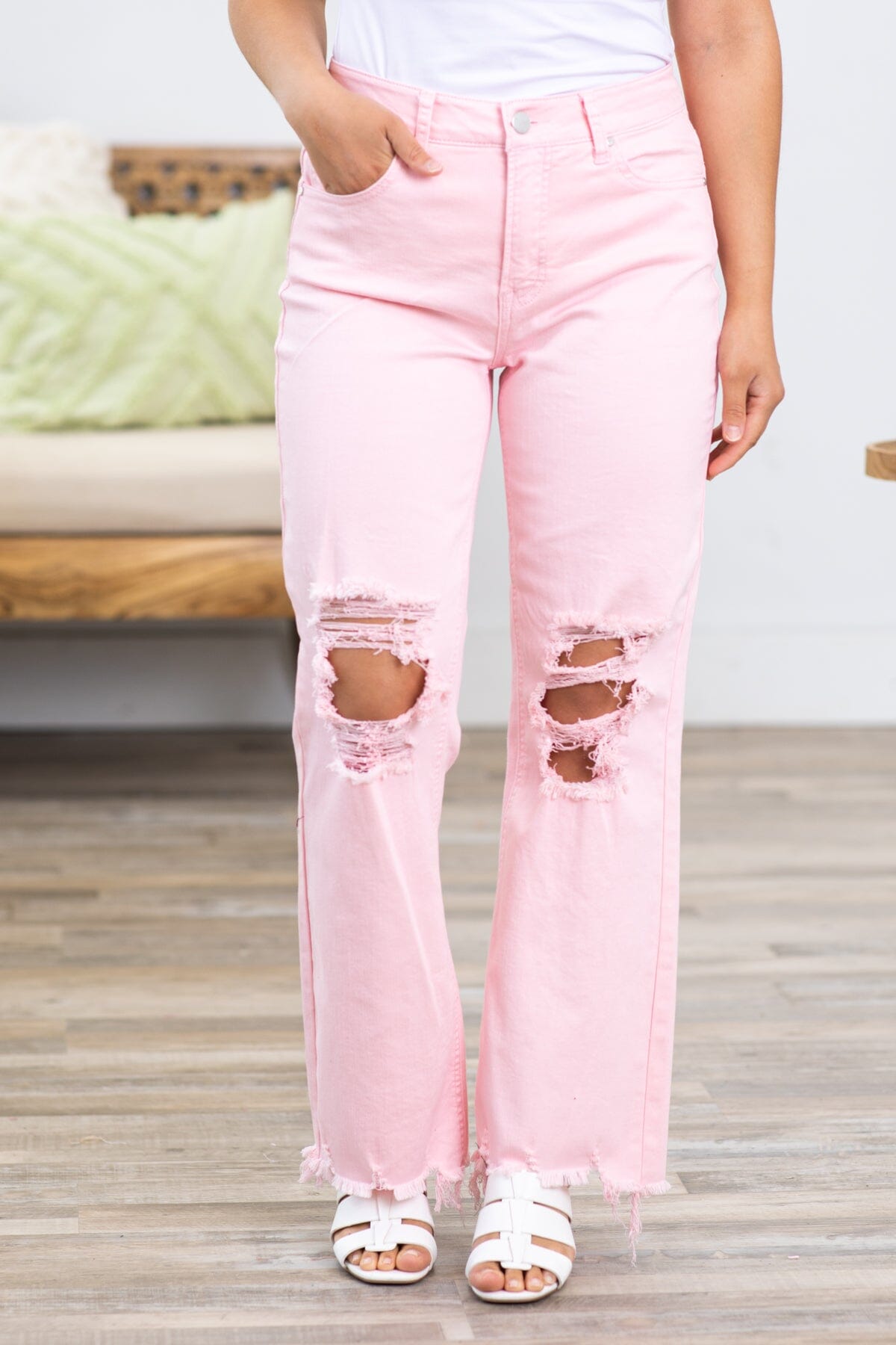Risen Blush Washed Straight Leg Jeans - Filly Flair