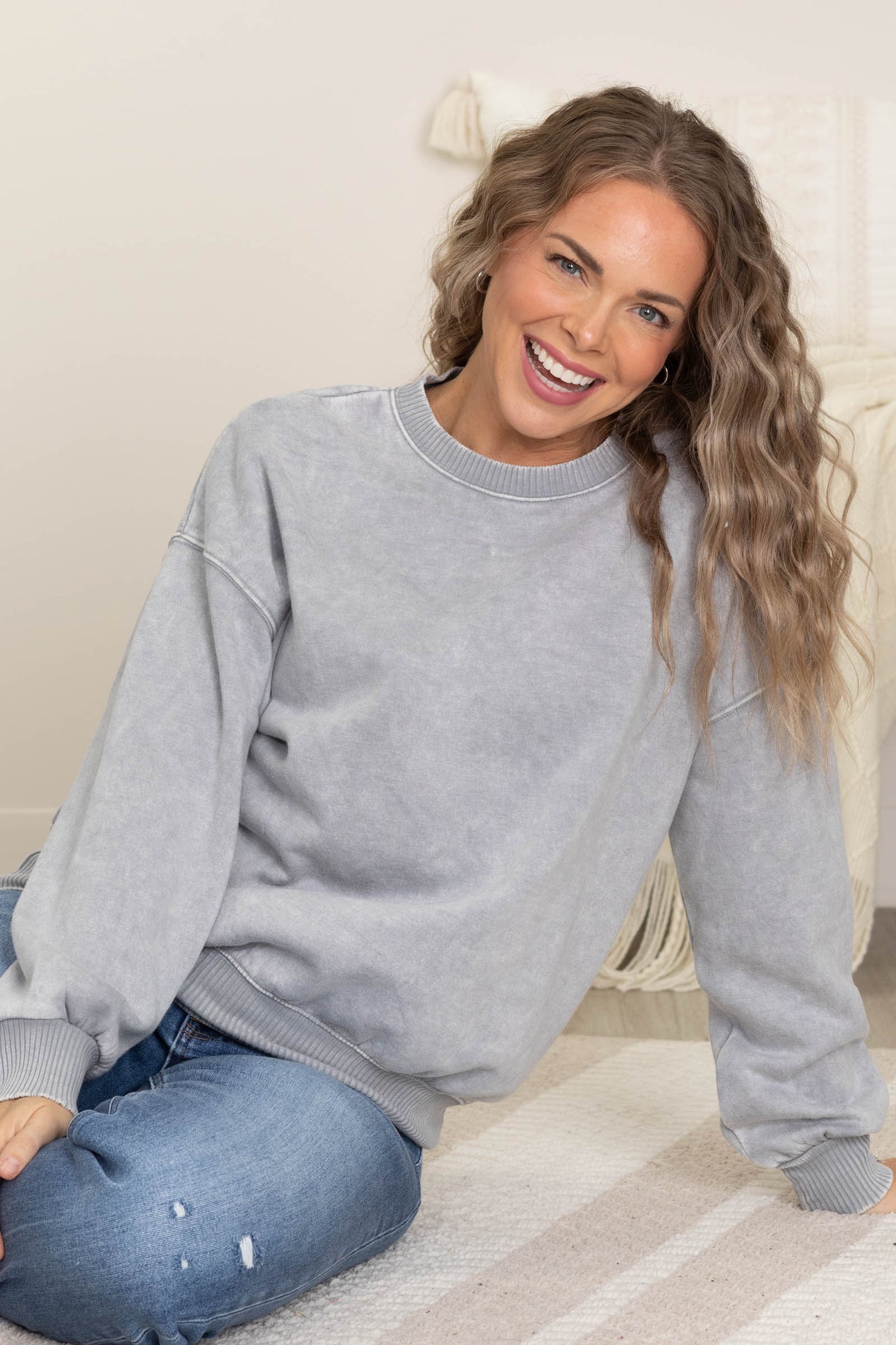 Washed Drop Shoulder Fleece Sweatshirt