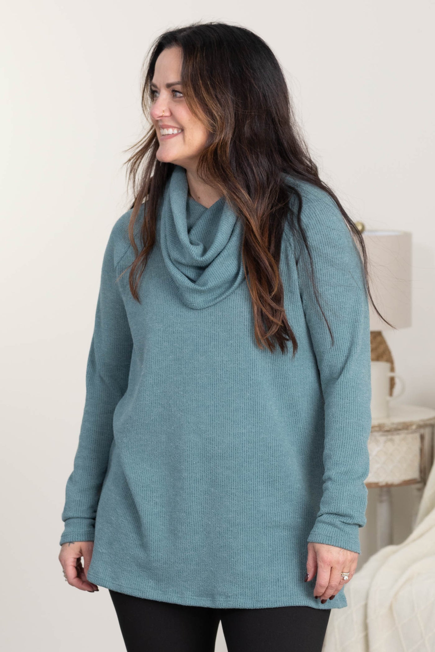 Long Sleeve Soft Knit Cowl Neck Tops