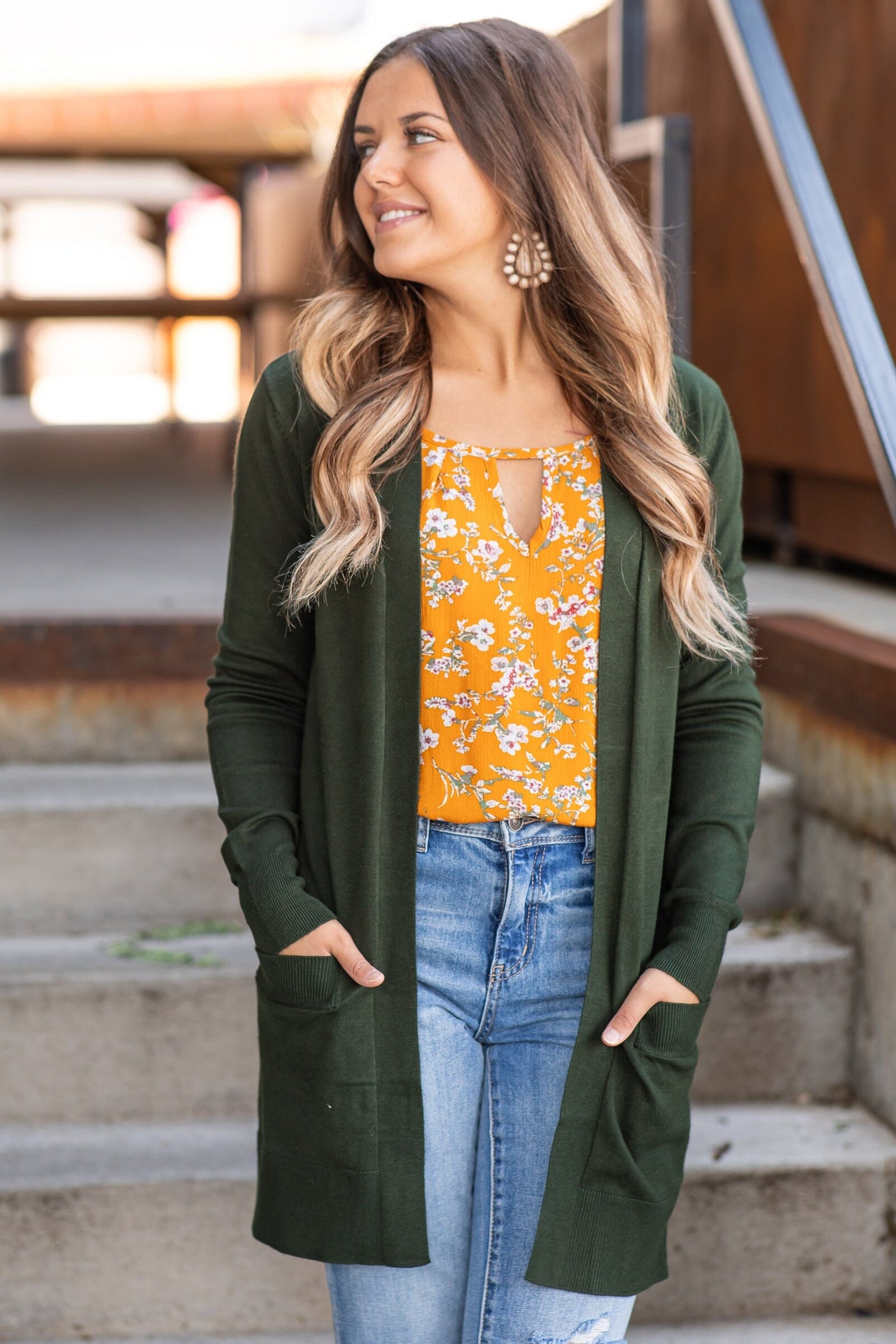 Olive Lightweight Mid Length Cardigan - Filly Flair