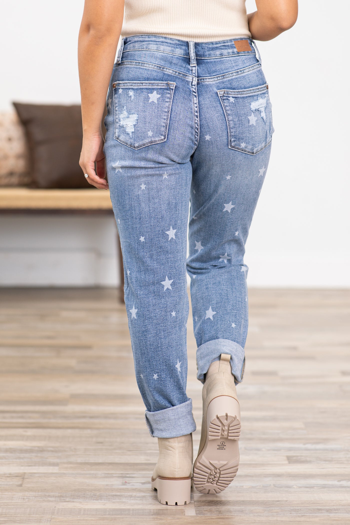 Judy Blue Star Print Distressed Jeans