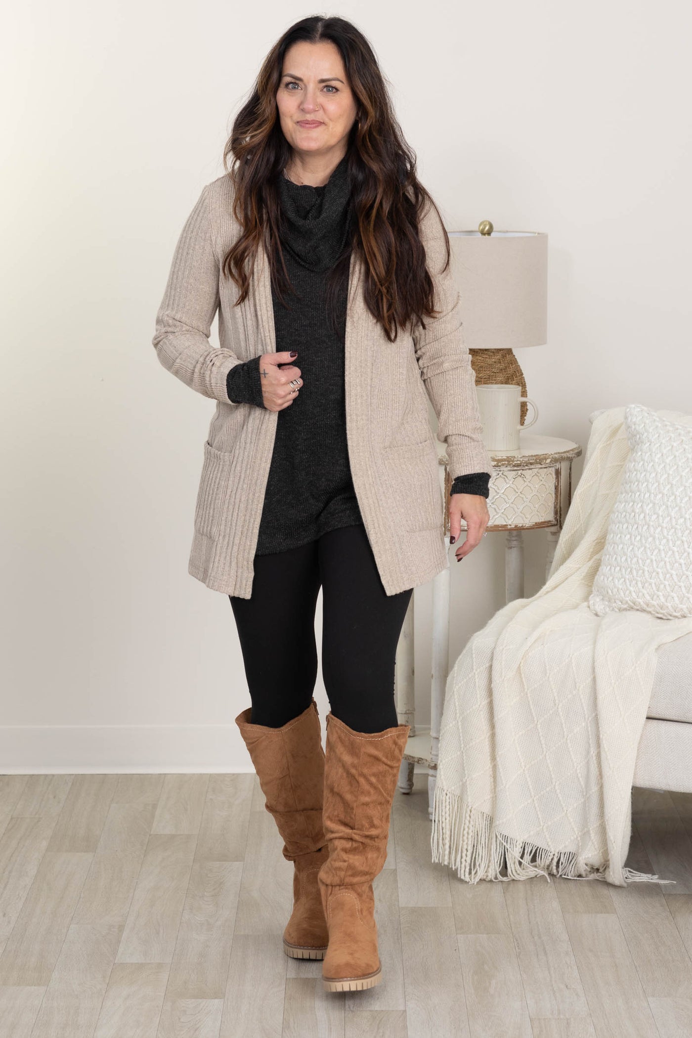 Long Sleeve Soft Knit Cowl Neck Tops