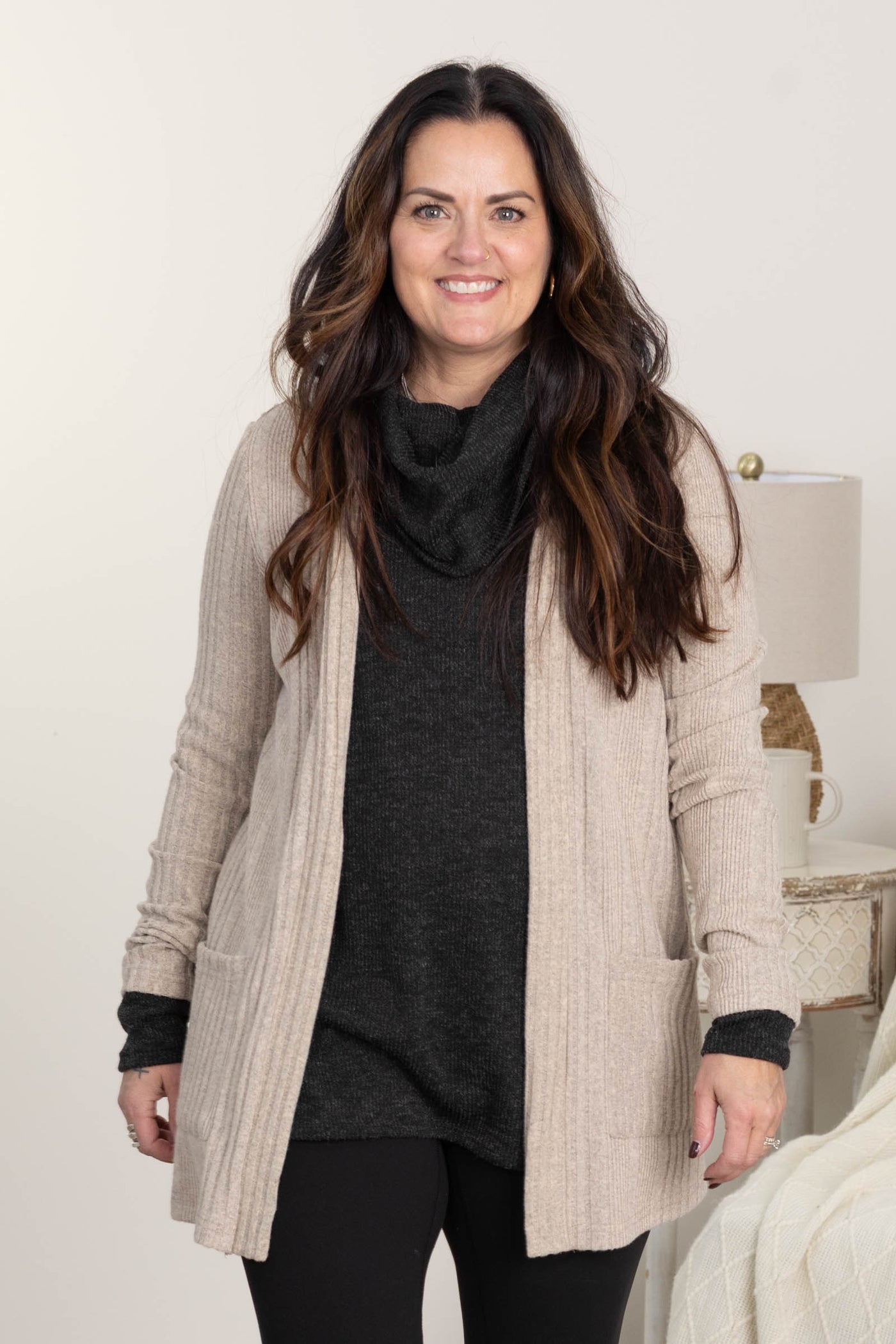 Long Sleeve Soft Knit Cowl Neck Tops