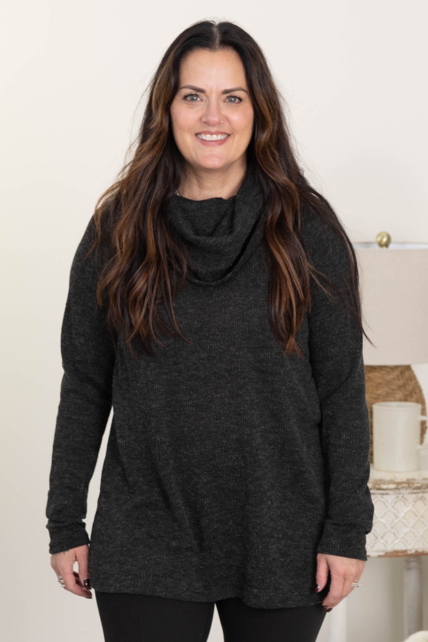 Long Sleeve Soft Knit Cowl Neck Tops