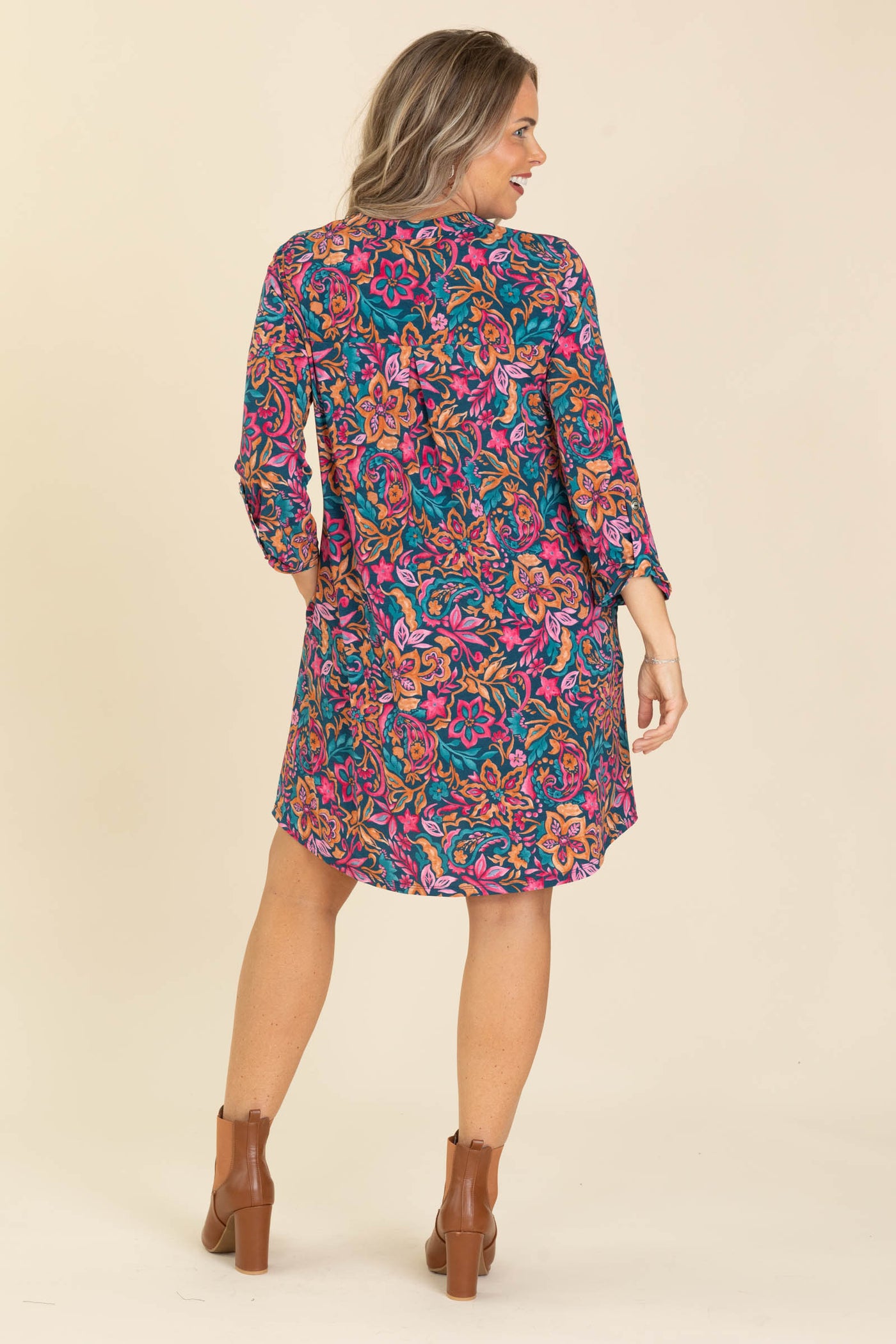 Teal Printed Wrinkle Free Dress