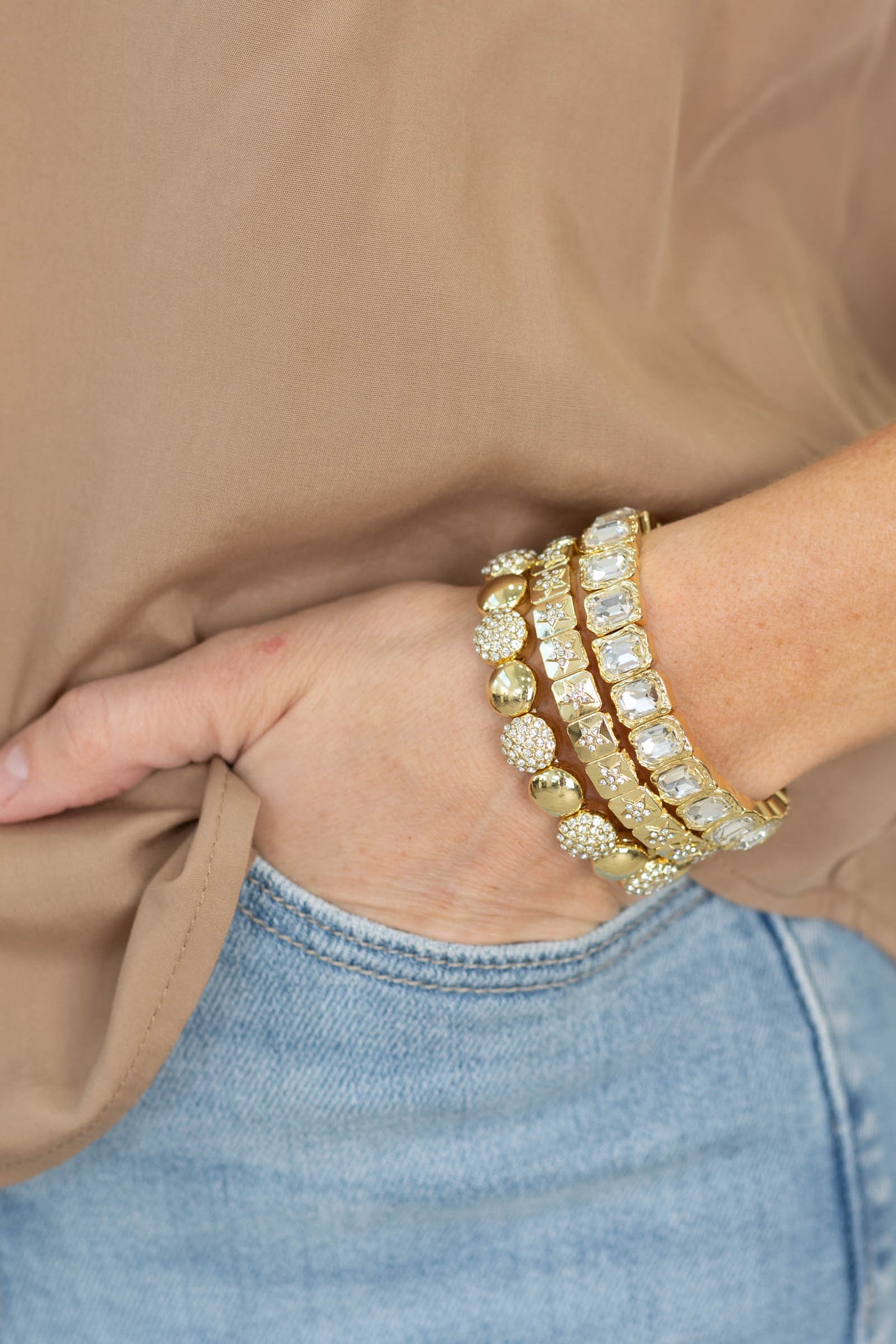 Radiant Gold Crystal Stack Set Bracelets